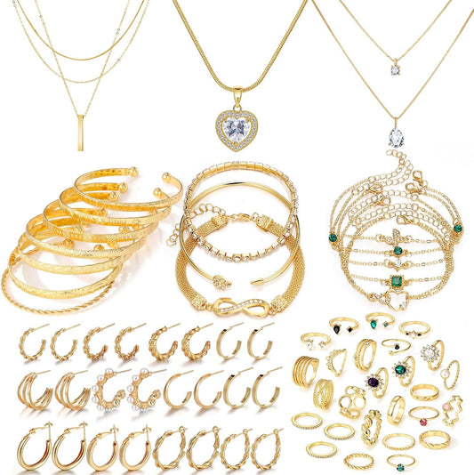IFKM Juego de joyas chapadas en oro para mujer, collares de múltipl...