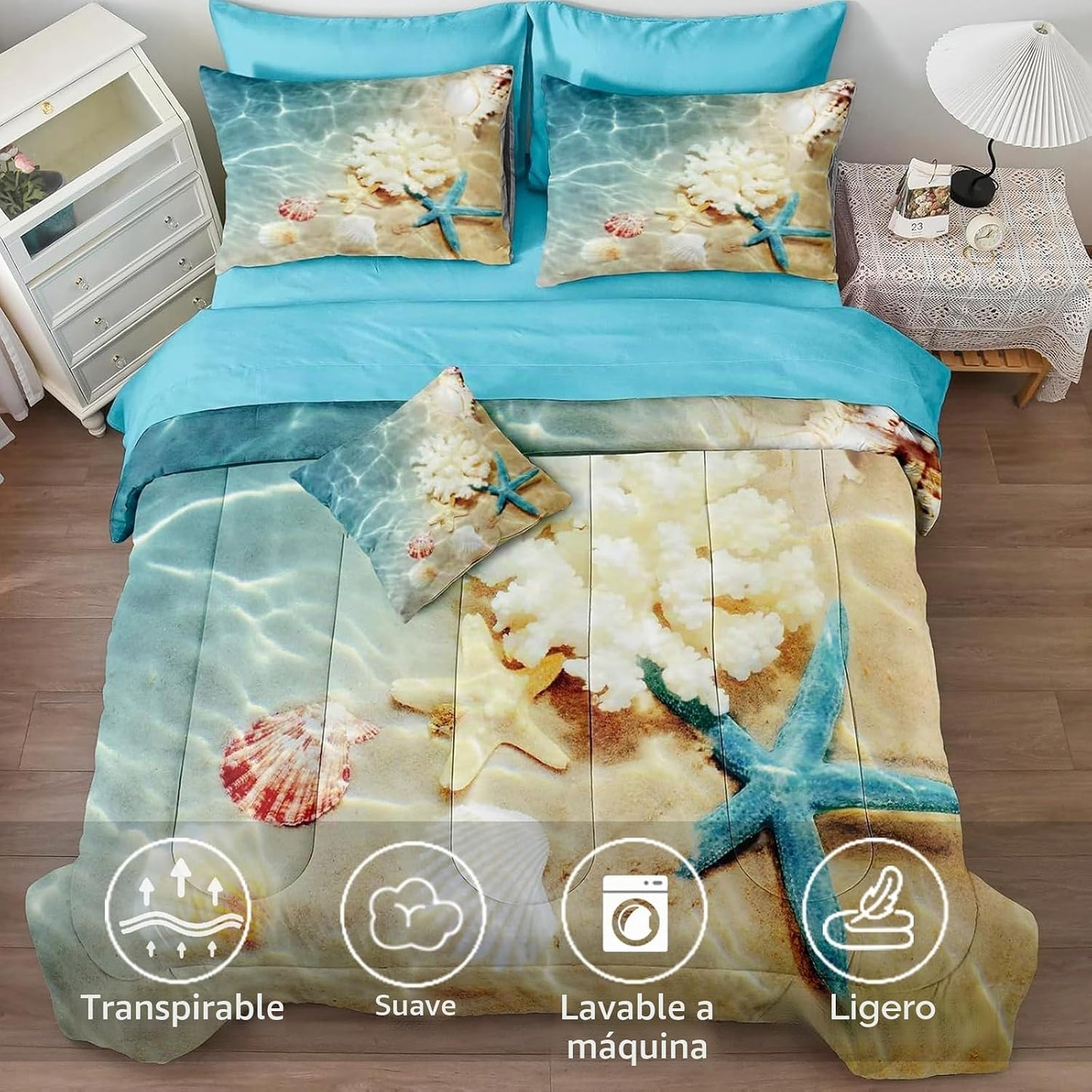 Bedbay Juego de ropa de cama costera de cama en una bolsa Queen, ju...