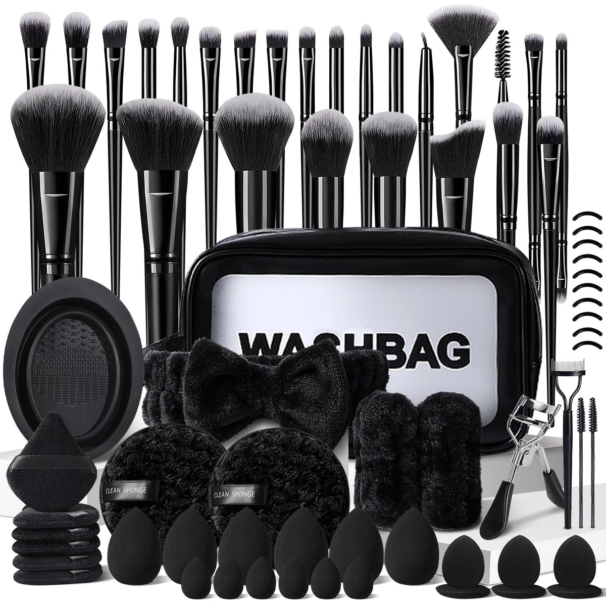 KUORYZAL Juego de brochas de maquillaje negras profesionales, 70 pi...