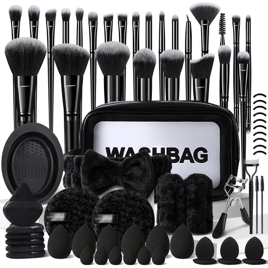 KUORYZAL Juego de brochas de maquillaje negras profesionales, 70 pi...