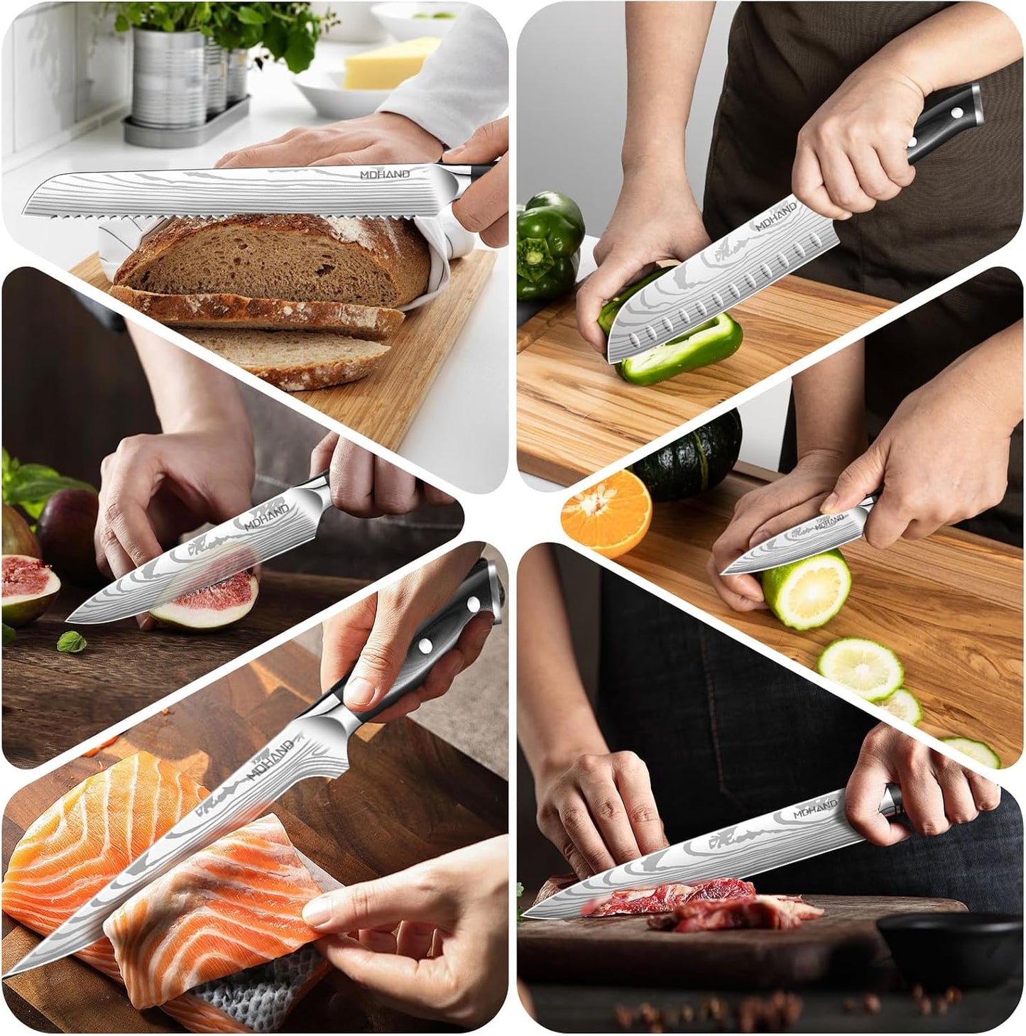 MDHAND Juego de cuchillos de chef profesional de 18 piezas con bols...