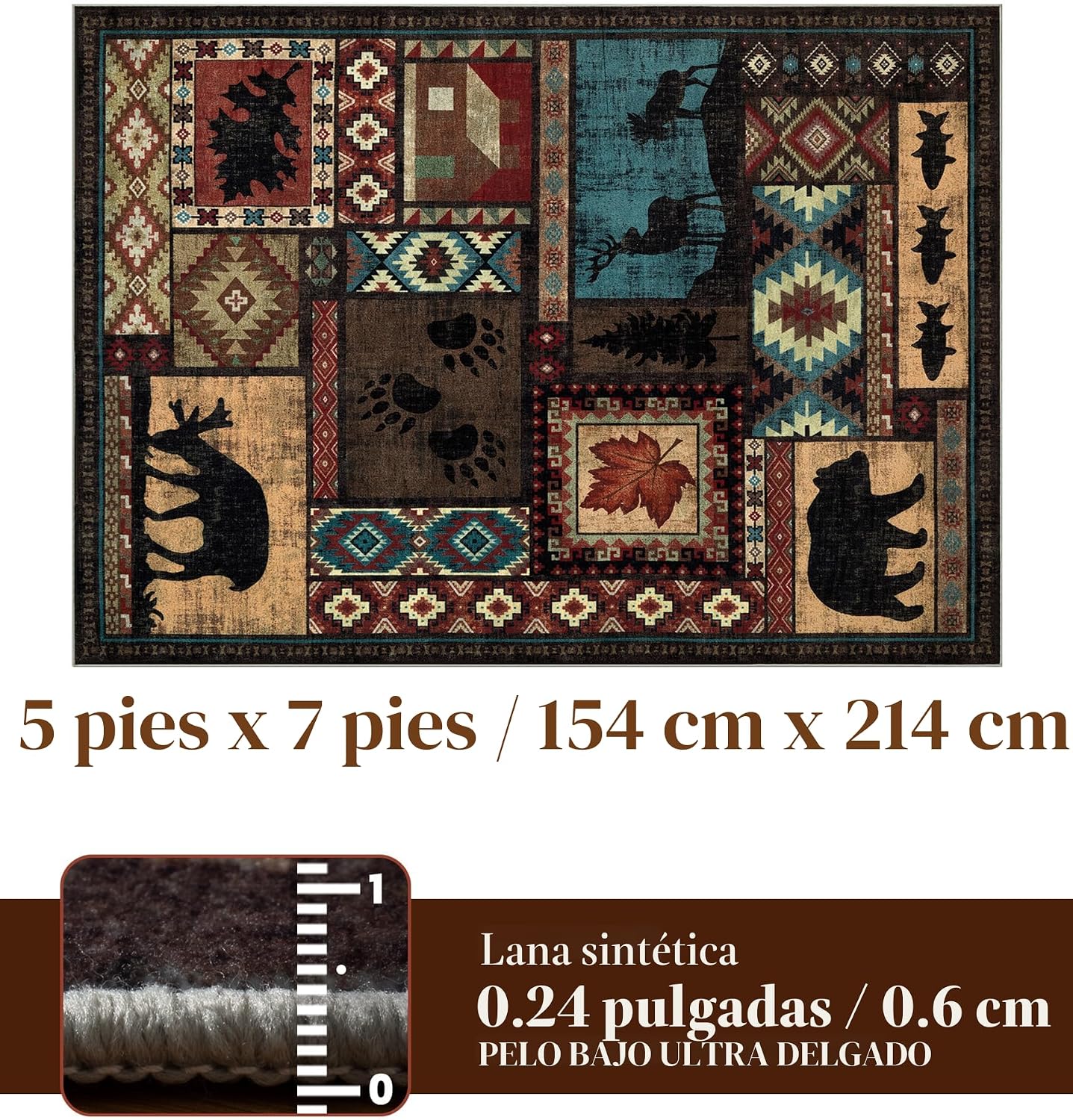 YIHOUSE Alfombra de Área Rústica de Cabaña 5x7 pies, Alfombra de Os...