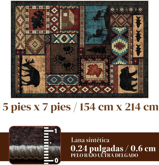 YIHOUSE Alfombra de Área Rústica de Cabaña 5x7 pies, Alfombra de Os...