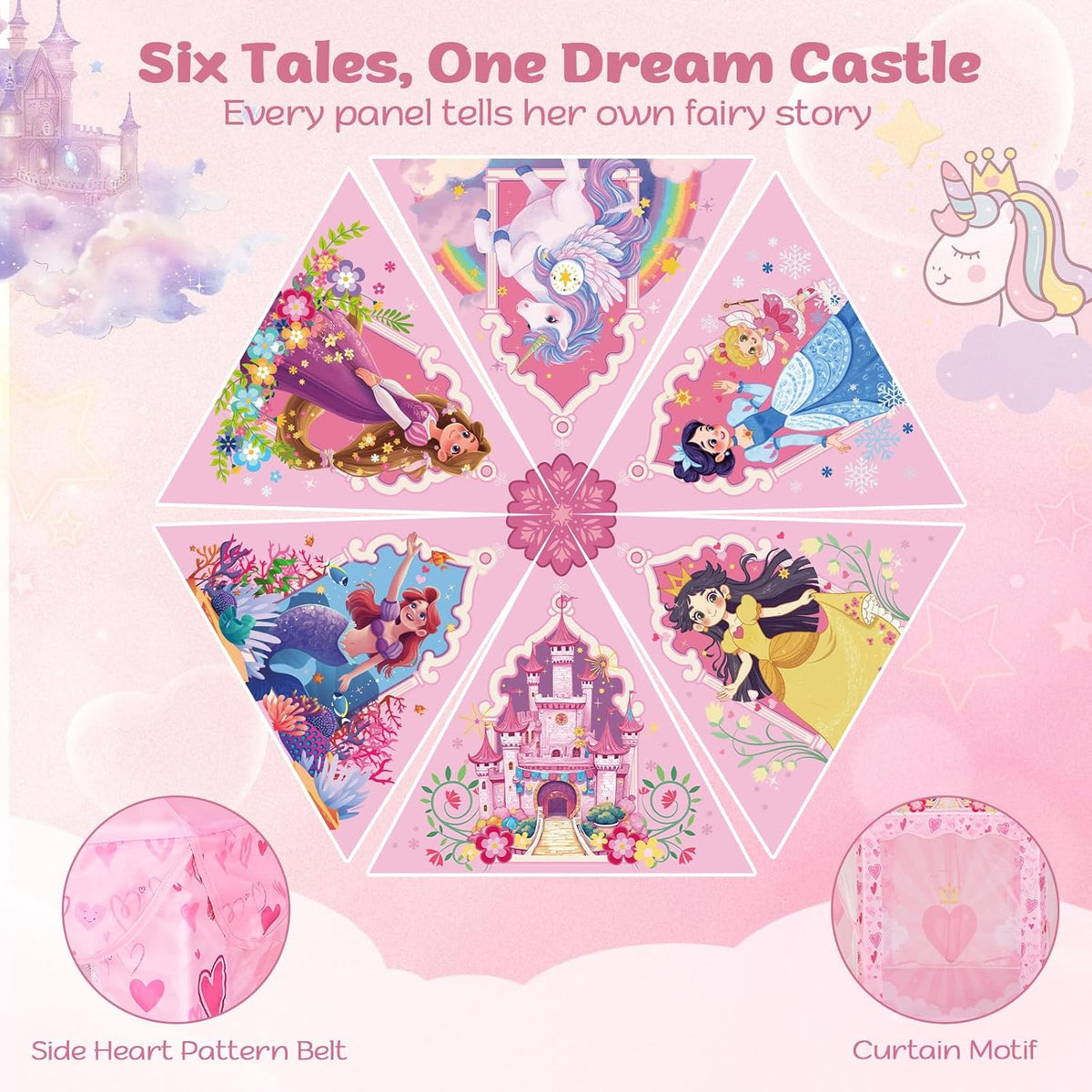 Hamdol Tienda de campaña hexagonal de princesa para niñas, gran cas...