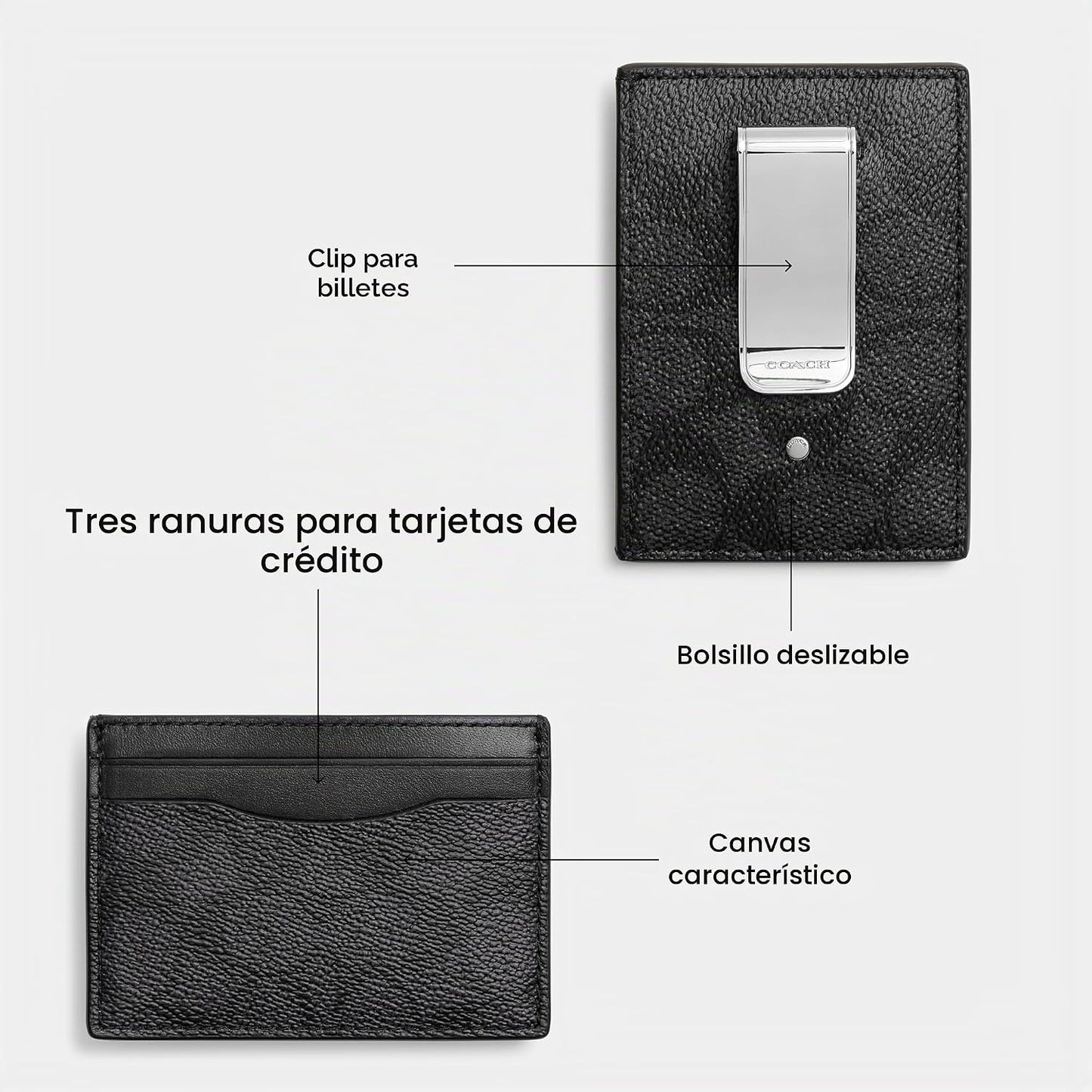 Coach Estuche para tarjetas con clip para dinero en lienzo exclusiv...