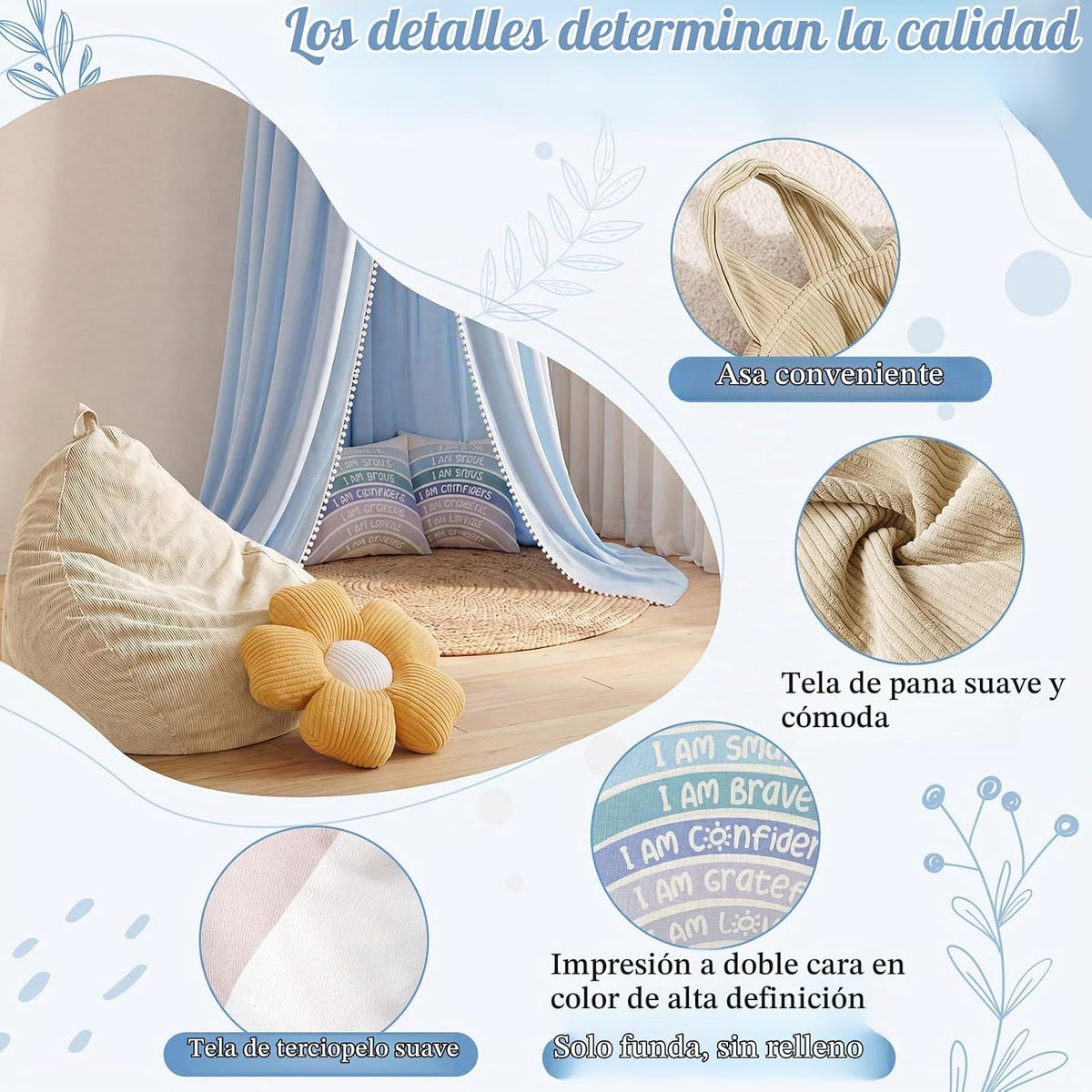 Juego de rincón de lectura para niños con tienda de campaña, funda...