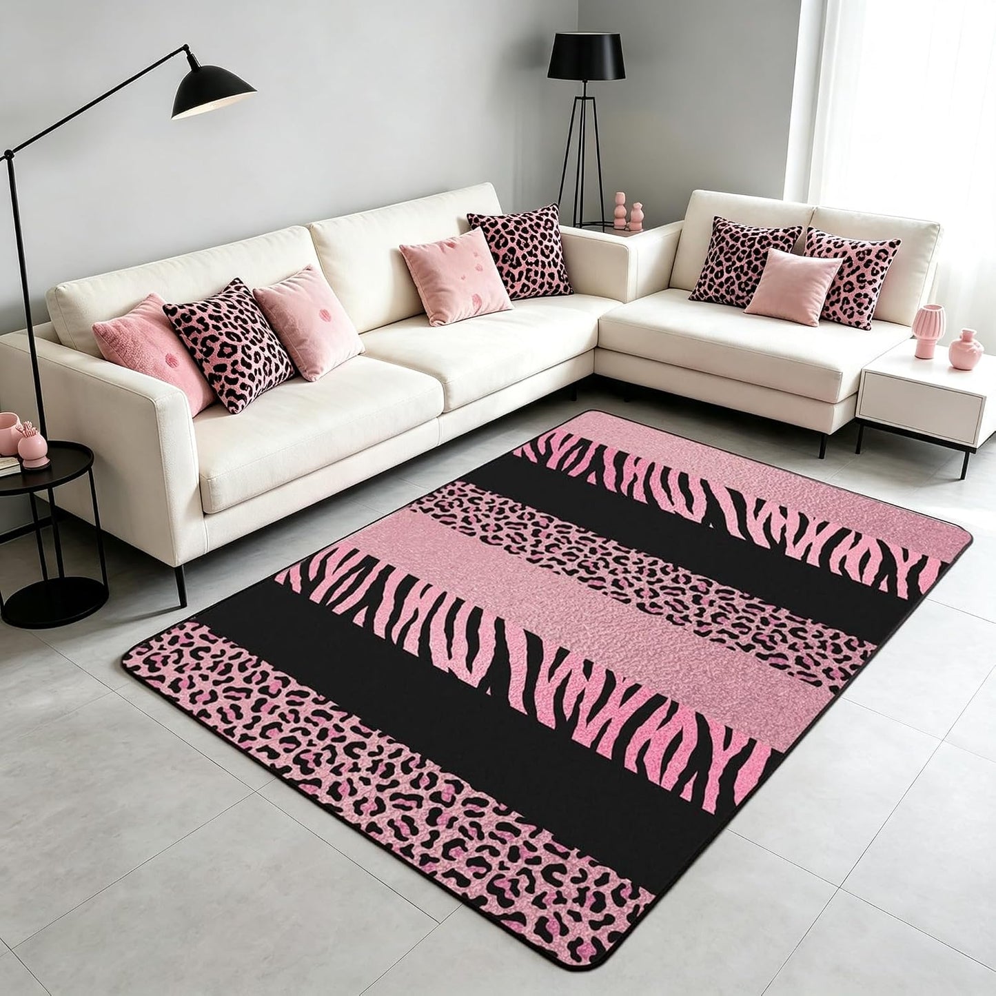 Castle Fairy Alfombra antideslizante con estampado de leopardo rosa...