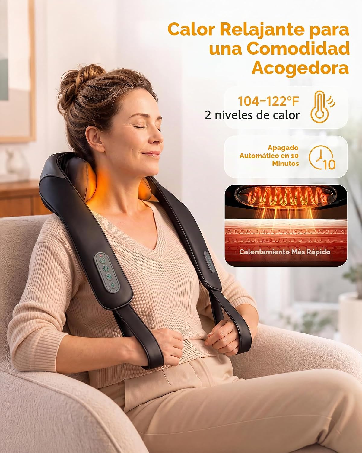 Snailax 4D Masajeador inalámbrico de cuello y hombros con calor y a...