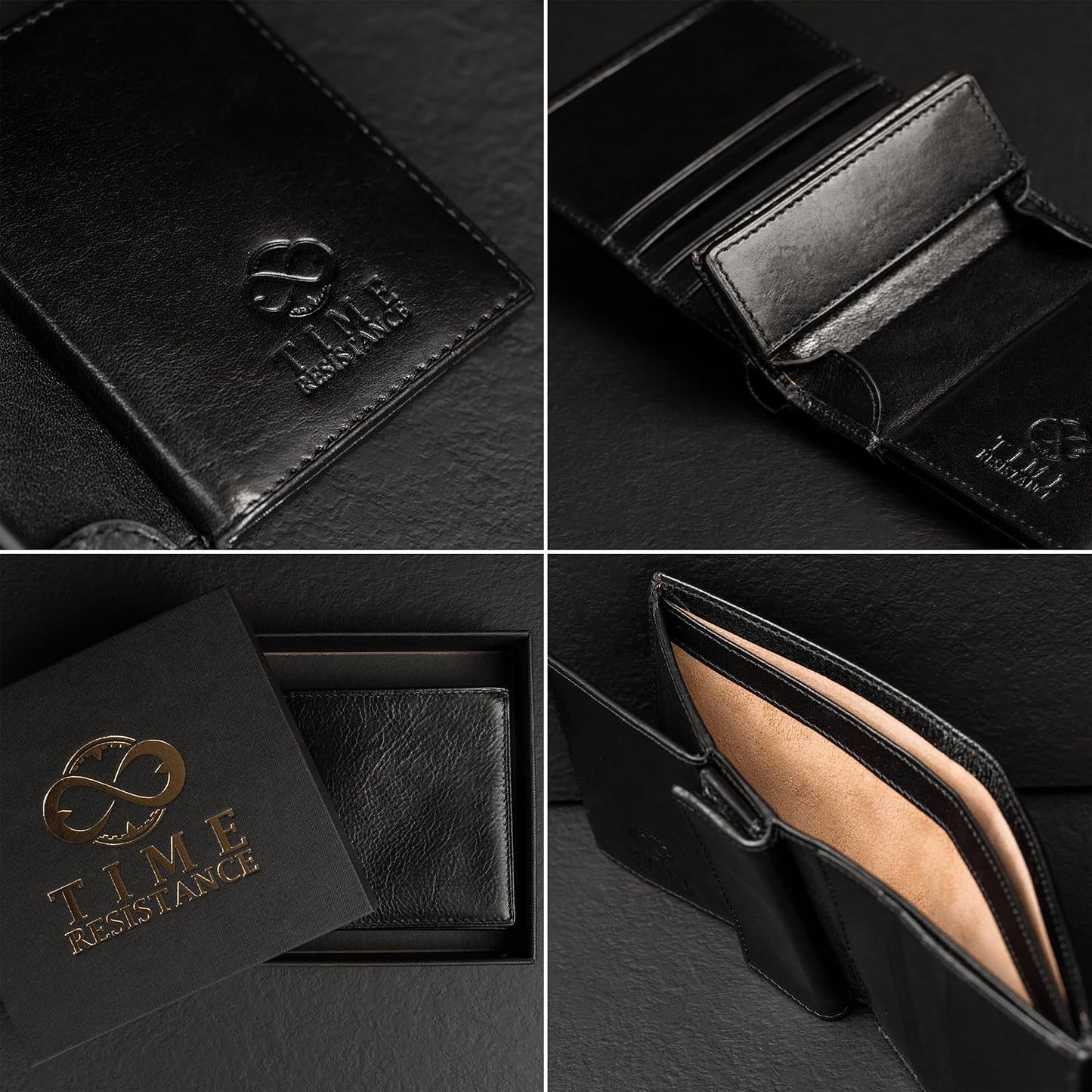 Time Resistance Cartera de cuero para hombre, diseño minimalista co...