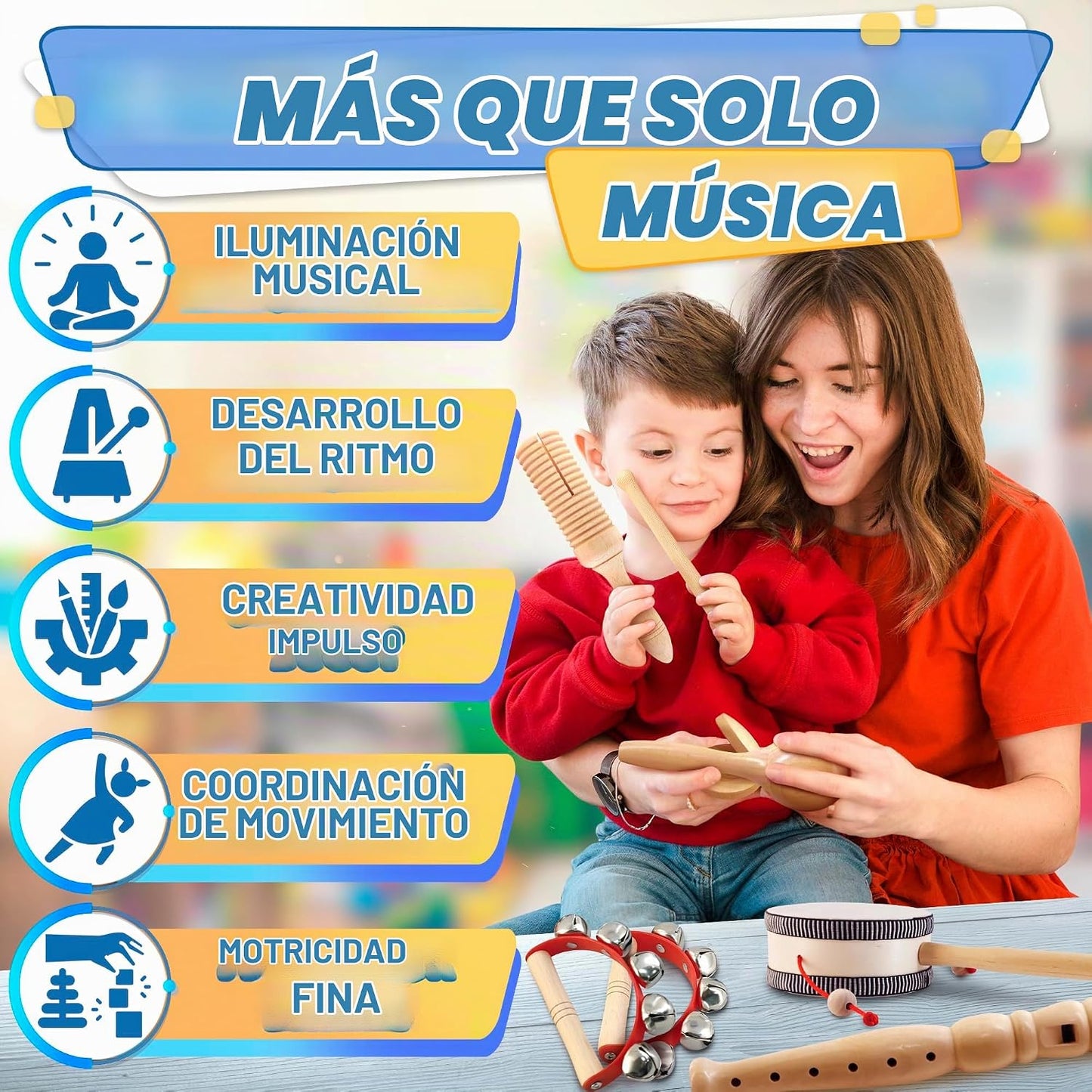 13 instrumentos musicales de madera para adultos y niños, con bolsa...