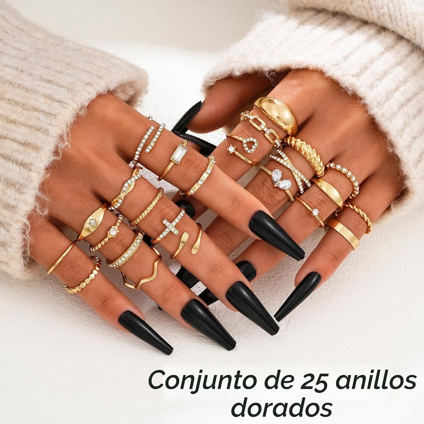 FAXHION Juego de 25 anillos apilables de oro para mujer, anillo de...