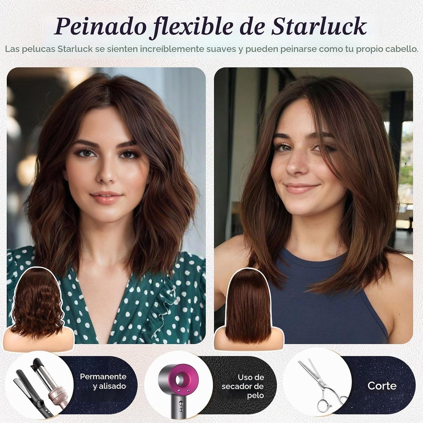 starluck Pelucas de cabello humano con encaje frontal, pelucas de c...