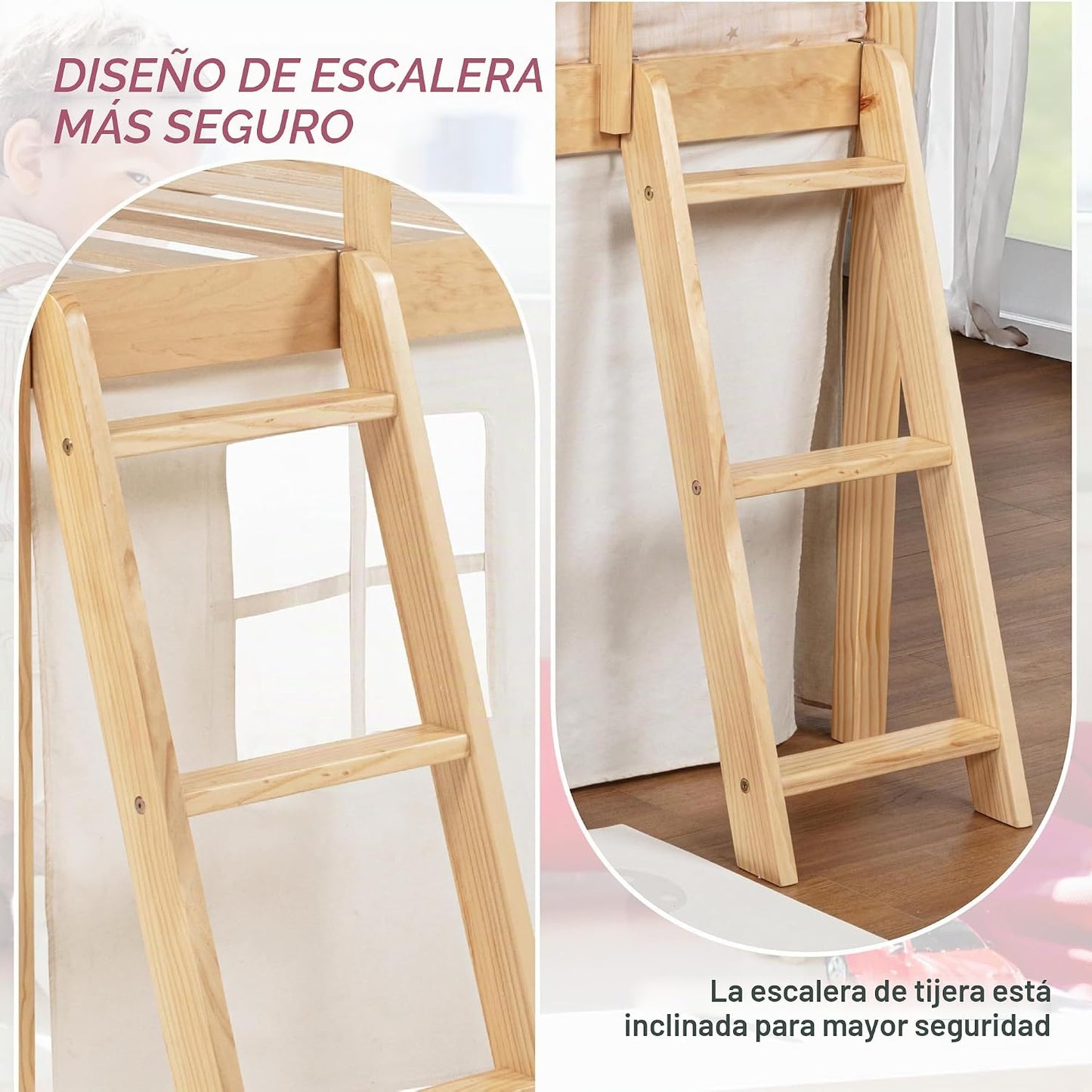 Spirich Cama tipo loft para niños con tobogán y escalera, marcos de...