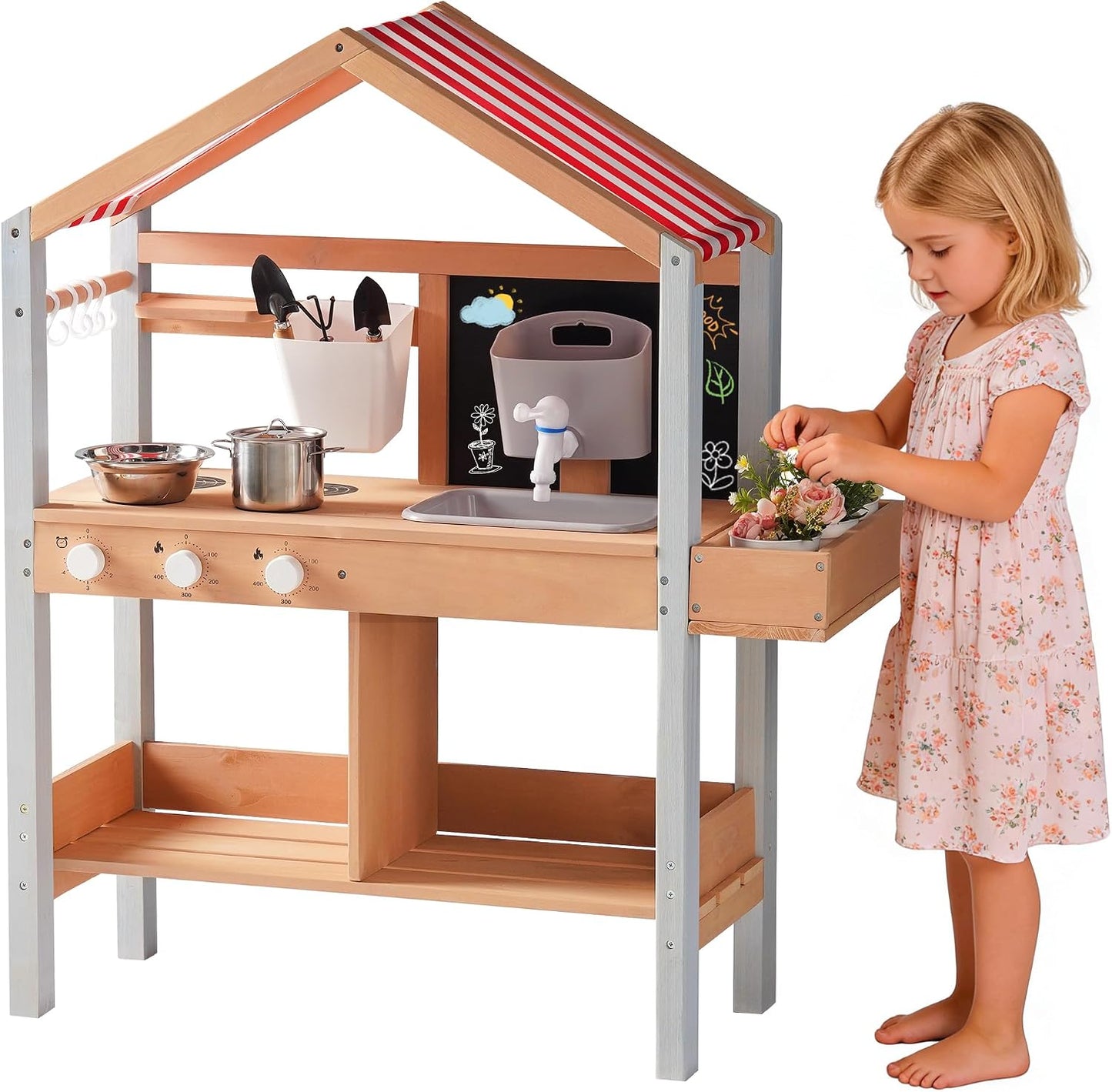 ROBUD Cocina de barro para niños, juego de madera al aire libre con...