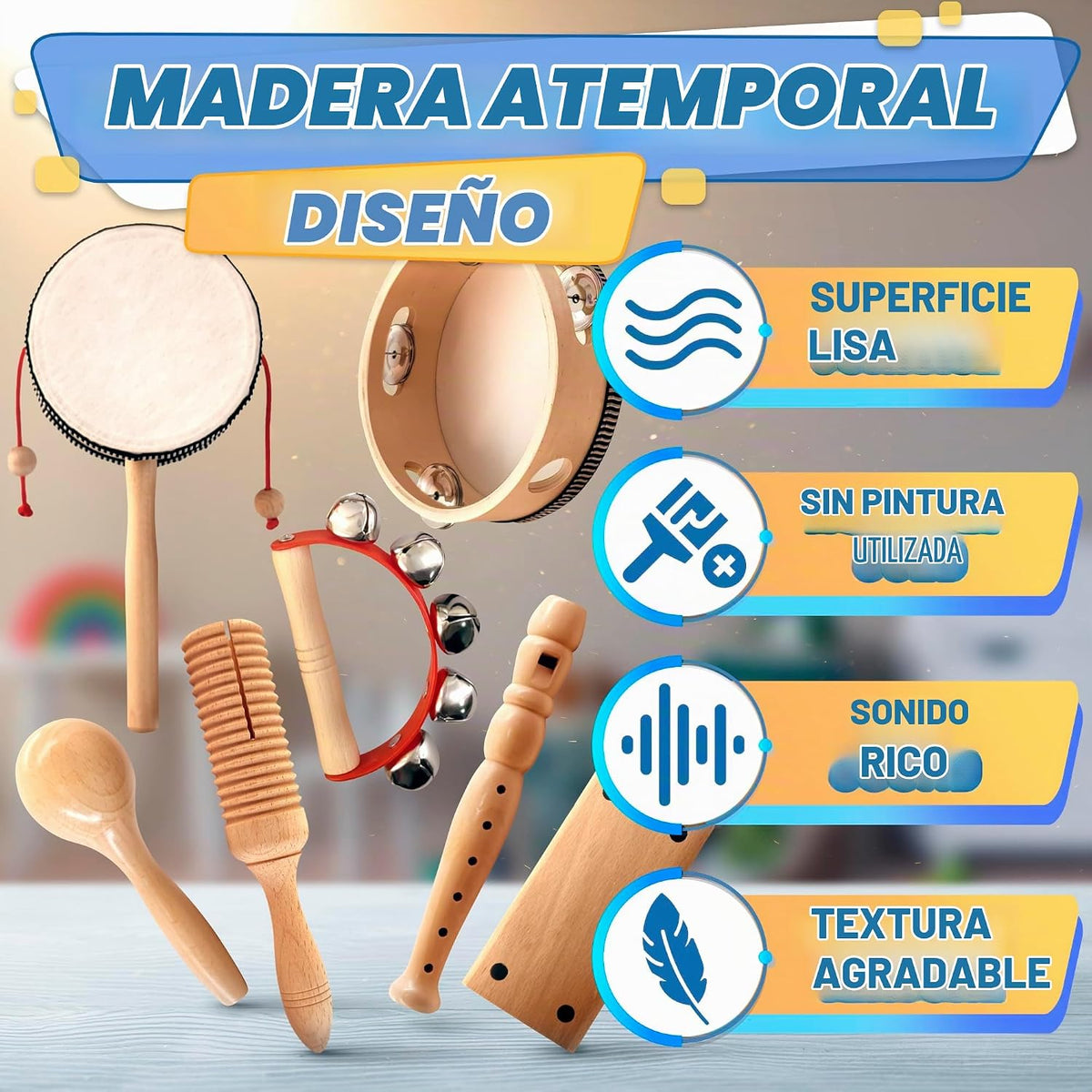 13 instrumentos musicales de madera para adultos y niños, con bolsa...