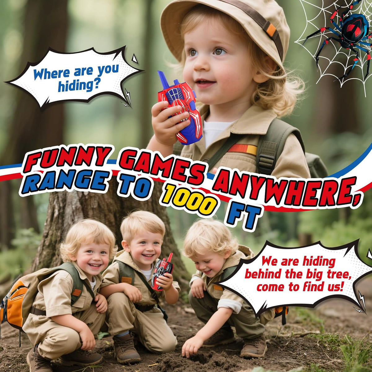 Walkie Talkies para niños, juguetes de araña, paquete de 2 juguetes...