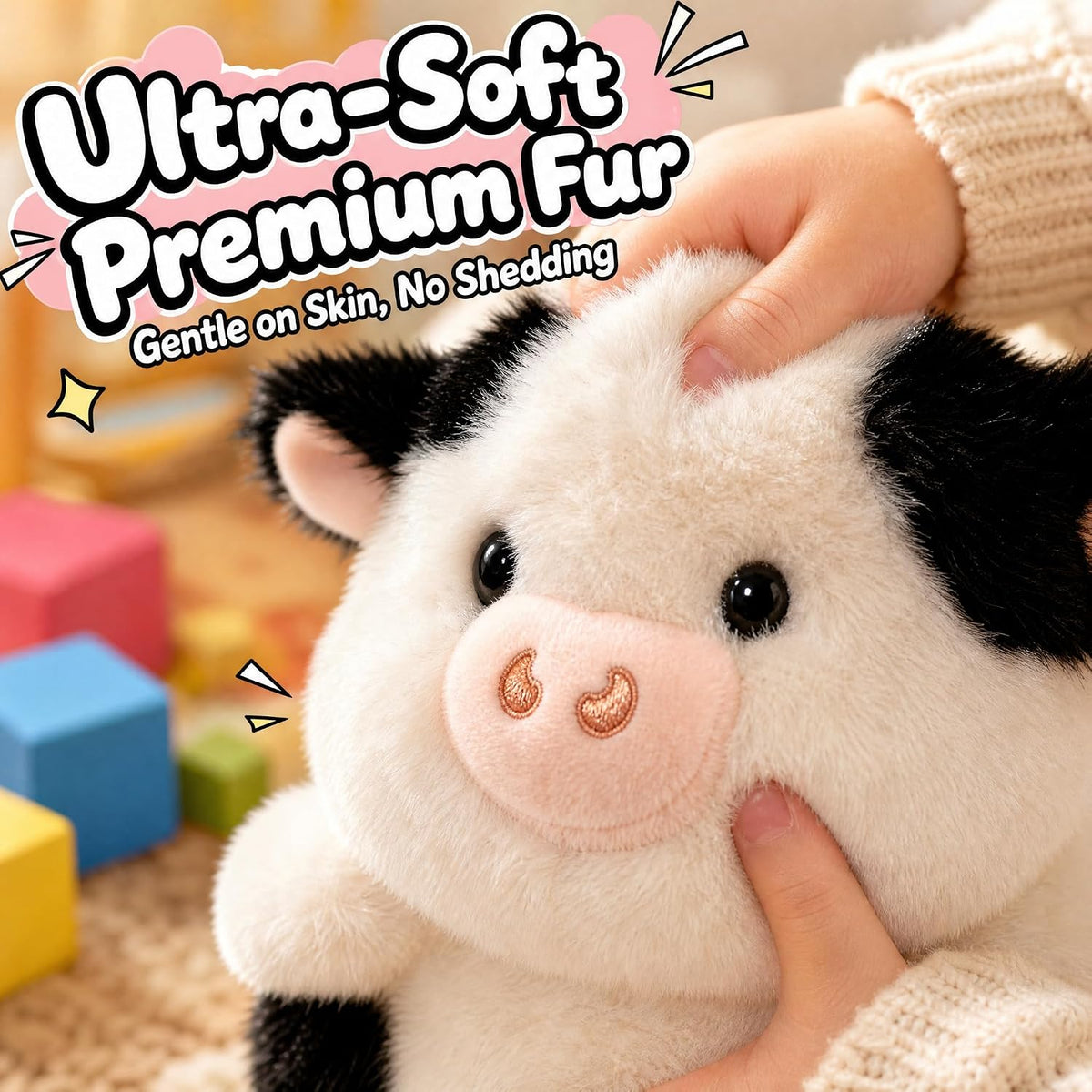 Animal de peluche de vaca, ultra suave y esponjoso para niños, 8 pu...