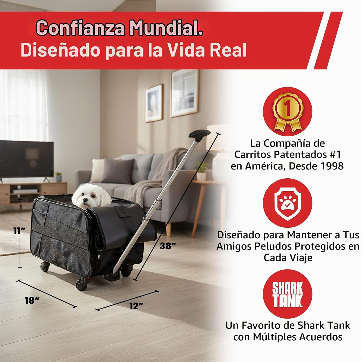 dbest products Carrito inteligente para mascotas, mediano, negro, t...