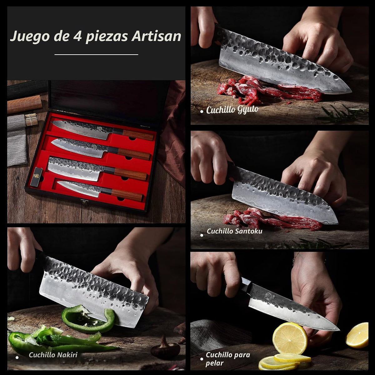 Juego de cuchillos de chef japoneses MITSUMOTO SAKARI 4 piezas, jue...