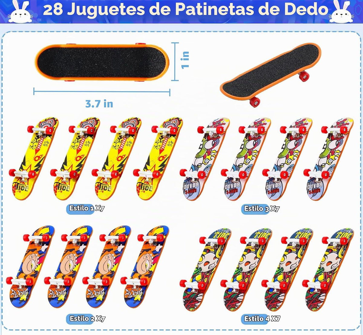 AMENON Paquete de 28 patinetas de dedos para niños, adolescentes, n...