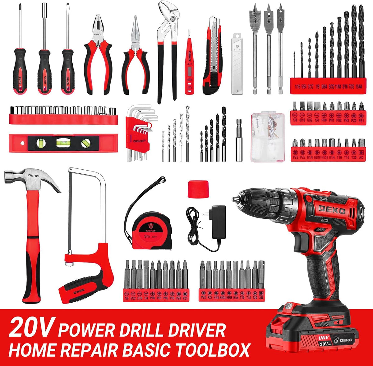 Kit de herramientas de taladro rojo: juego de taladro eléctrico ina...
