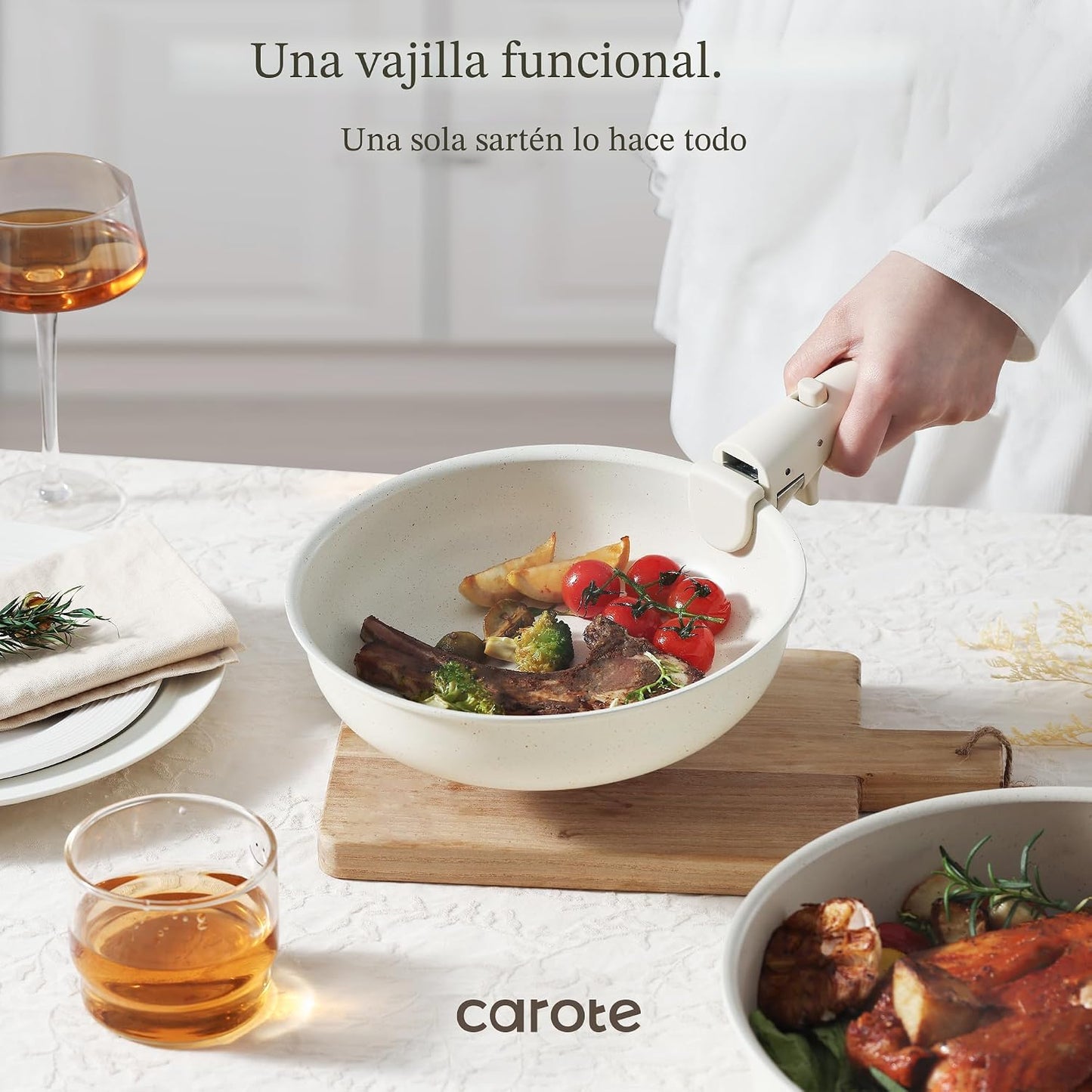 CAROTE Juego 17 de ollas y sartenes, utensilios de cocina antiadher...