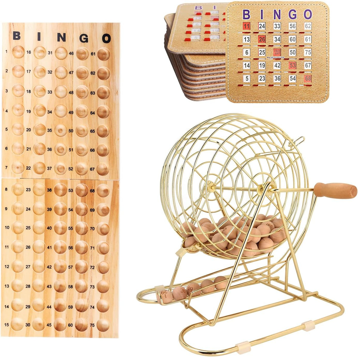 GSE Deluxe Juego de Bingo Juego de Bingo, jaula grande de latón, 25...