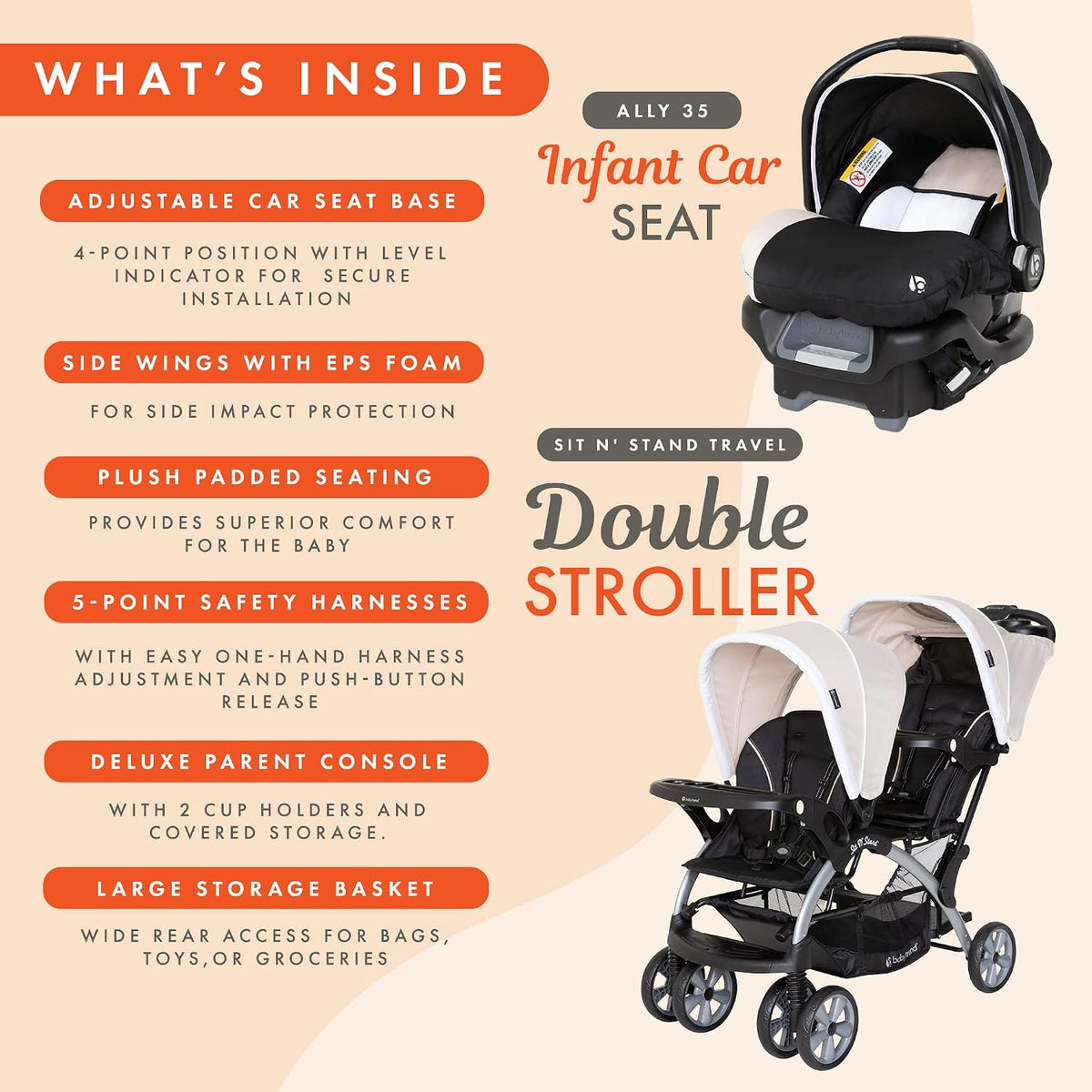 Baby Trend Cochecito Doble para Bebés y Niños Pequeños y Combo de A...