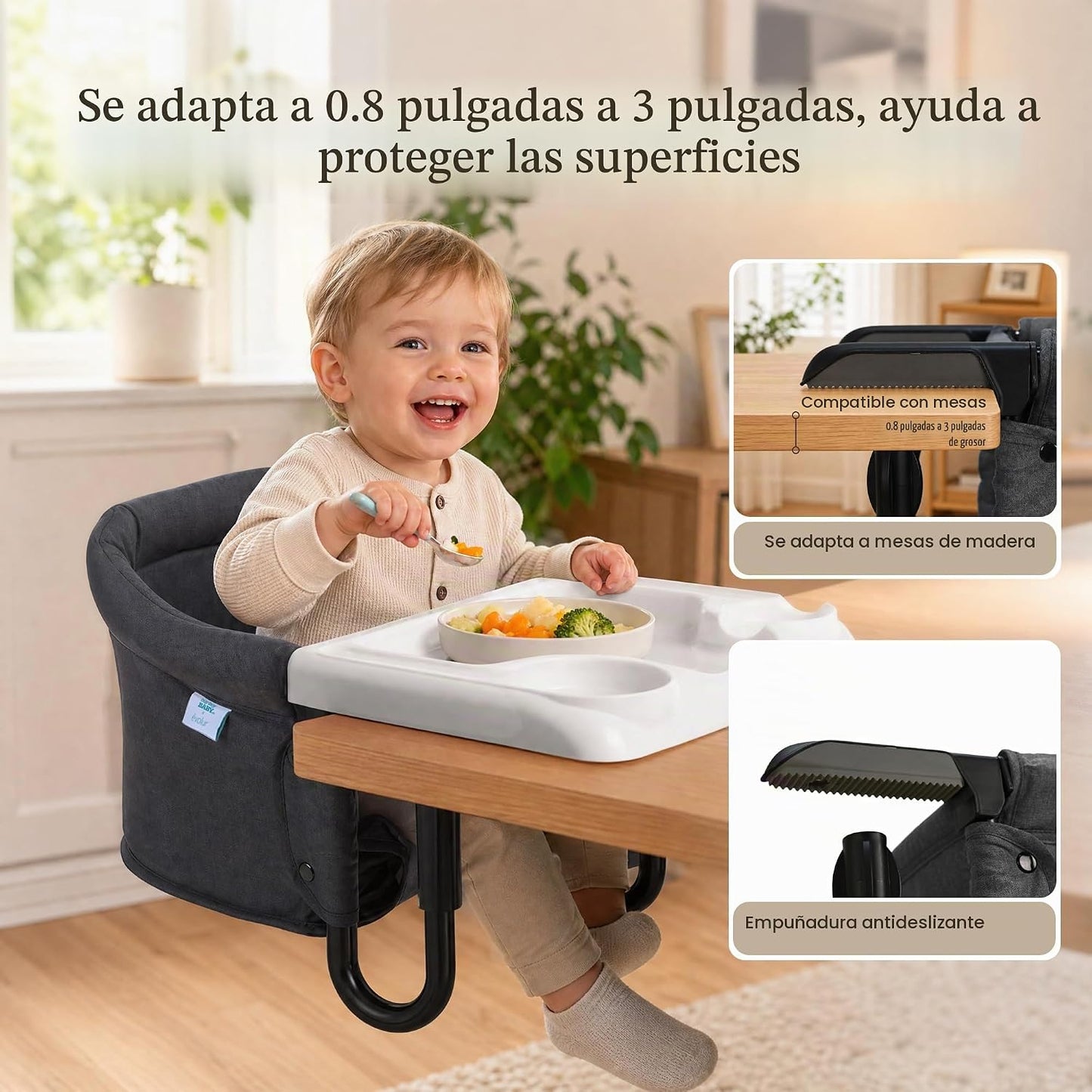 Evolur Silla alta de bebé de gancho, asiento de comedor portátil co...
