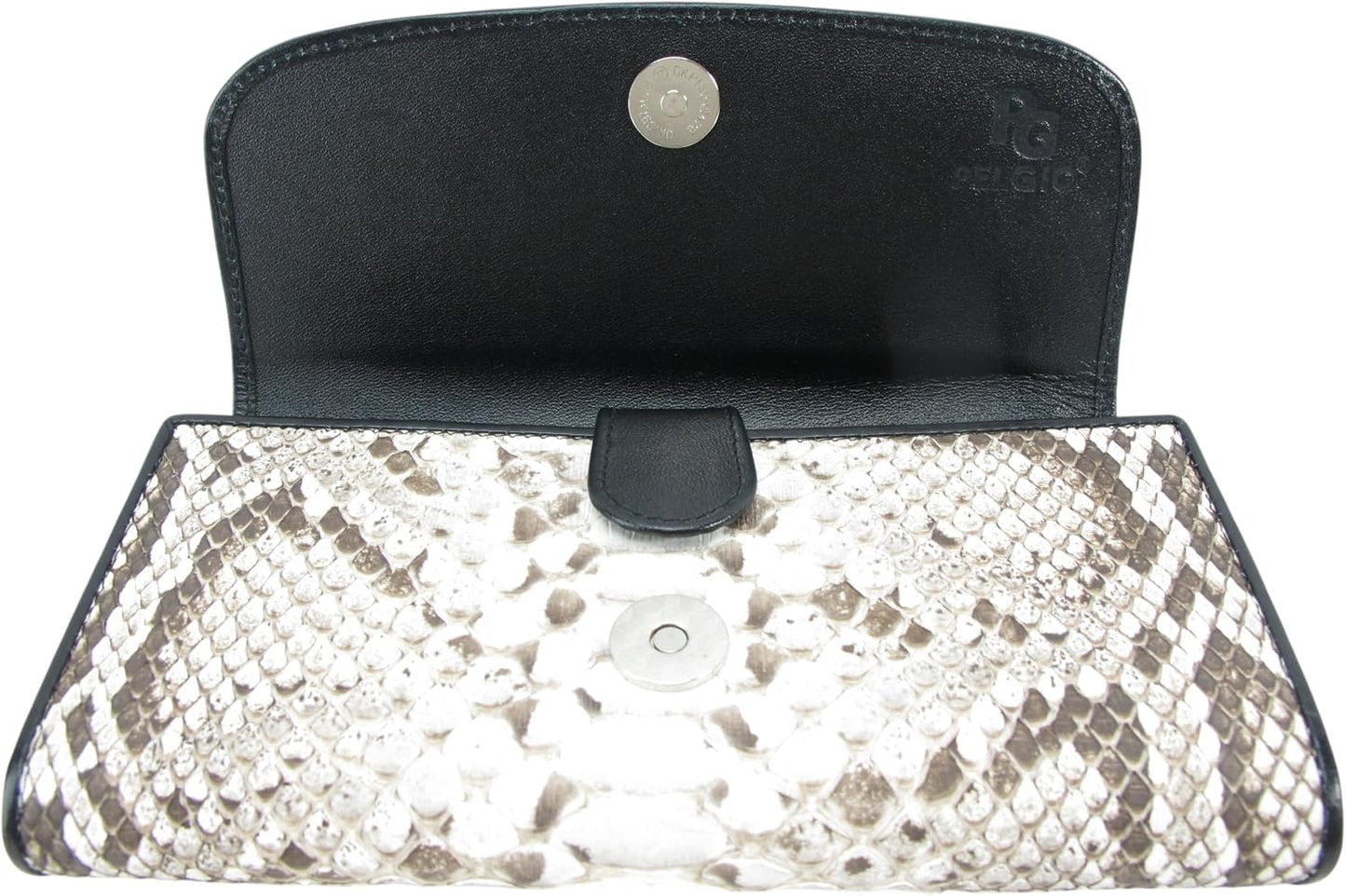 Pelgio Cartera de embrague triple de piel de serpiente de pitón aut...