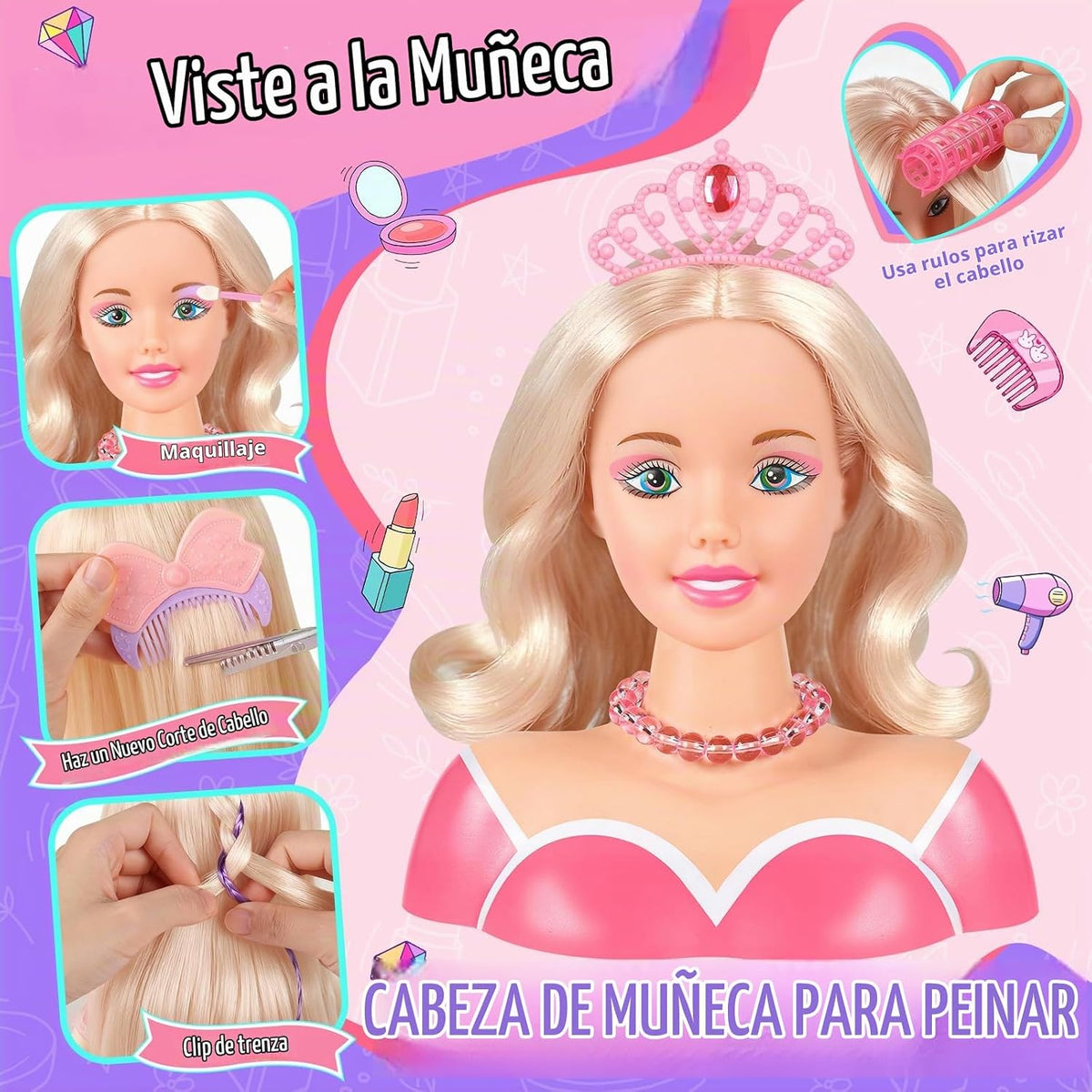 KUBUSFLY 44 piezas de juguetes de peinado para muñecas para niñas,...