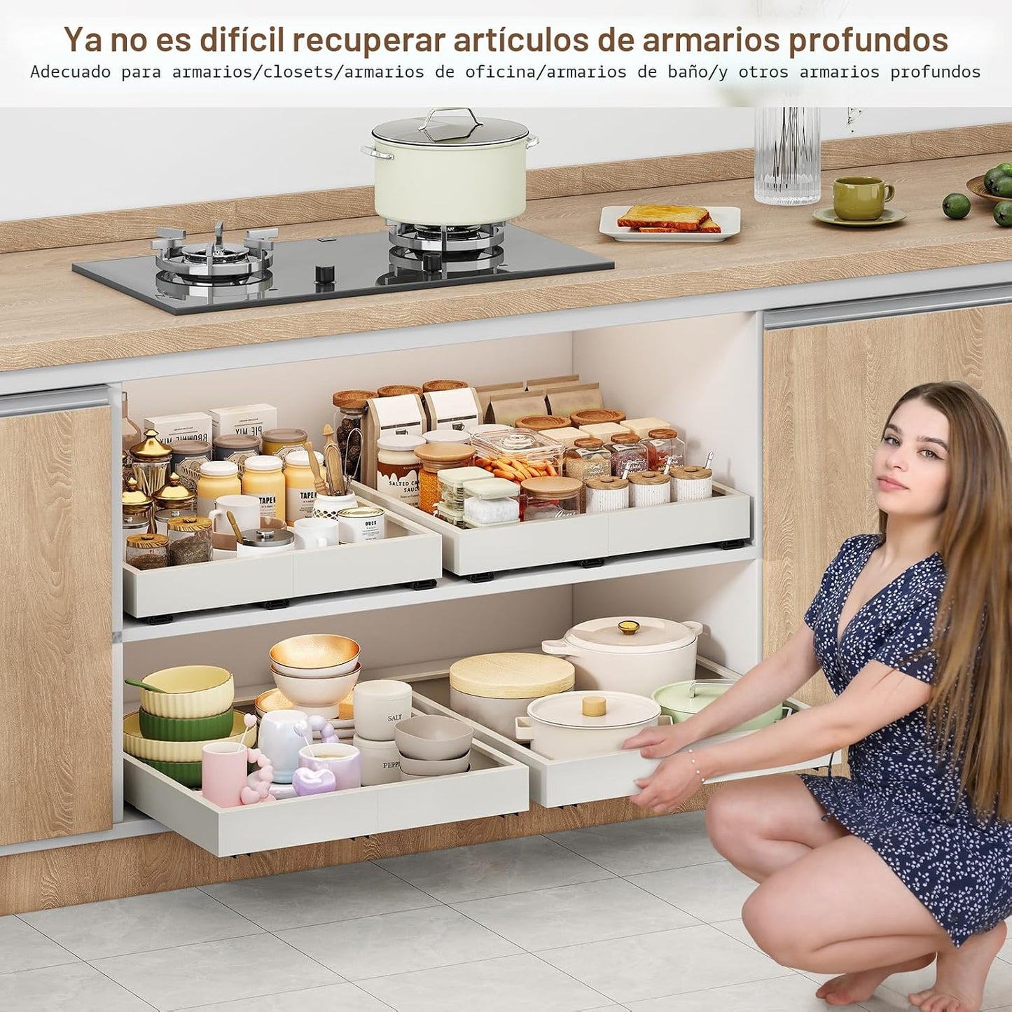 Organizador de gabinete extraíble, ancho (14"-21") y profun...