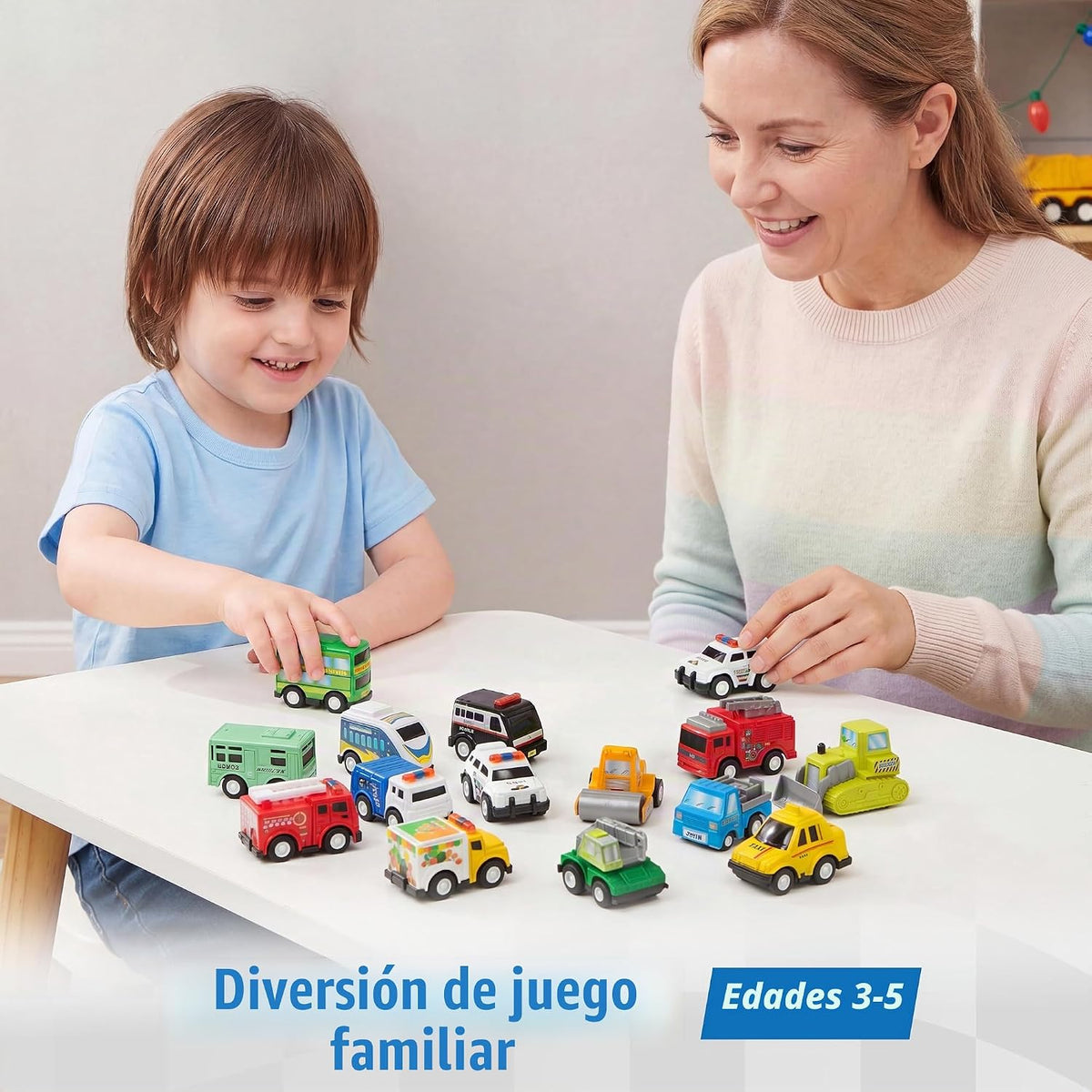 JOYIN Juego de 18 vehículos de juguete de autos y camiones de ciuda...