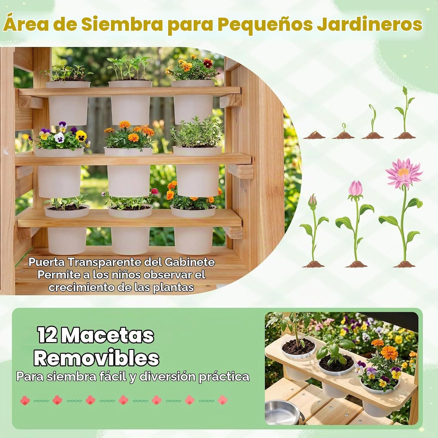 Costzon Cocina de barro, banco de madera para macetas para niños co...