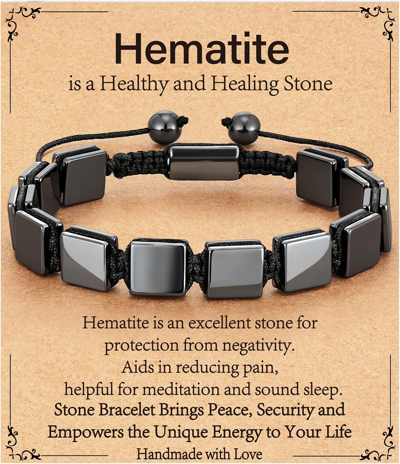 Saroly Pulsera de hematita para hombre, piedra de hematita natural,...