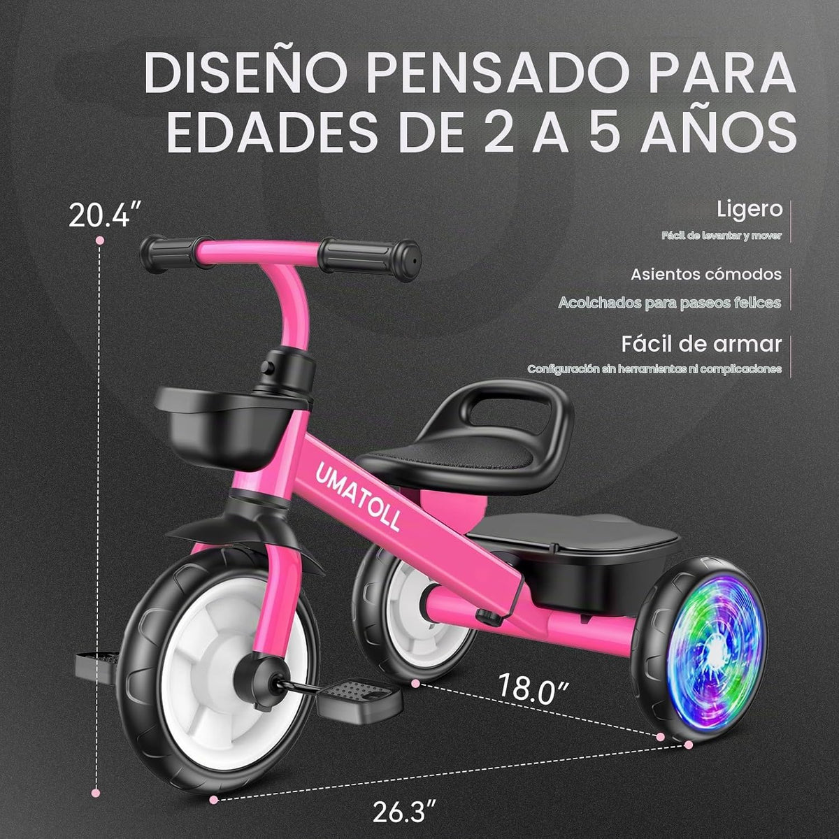 Umatoll Triciclo para niñas pequeñas de 2 a 5 años, bicicleta ajust...