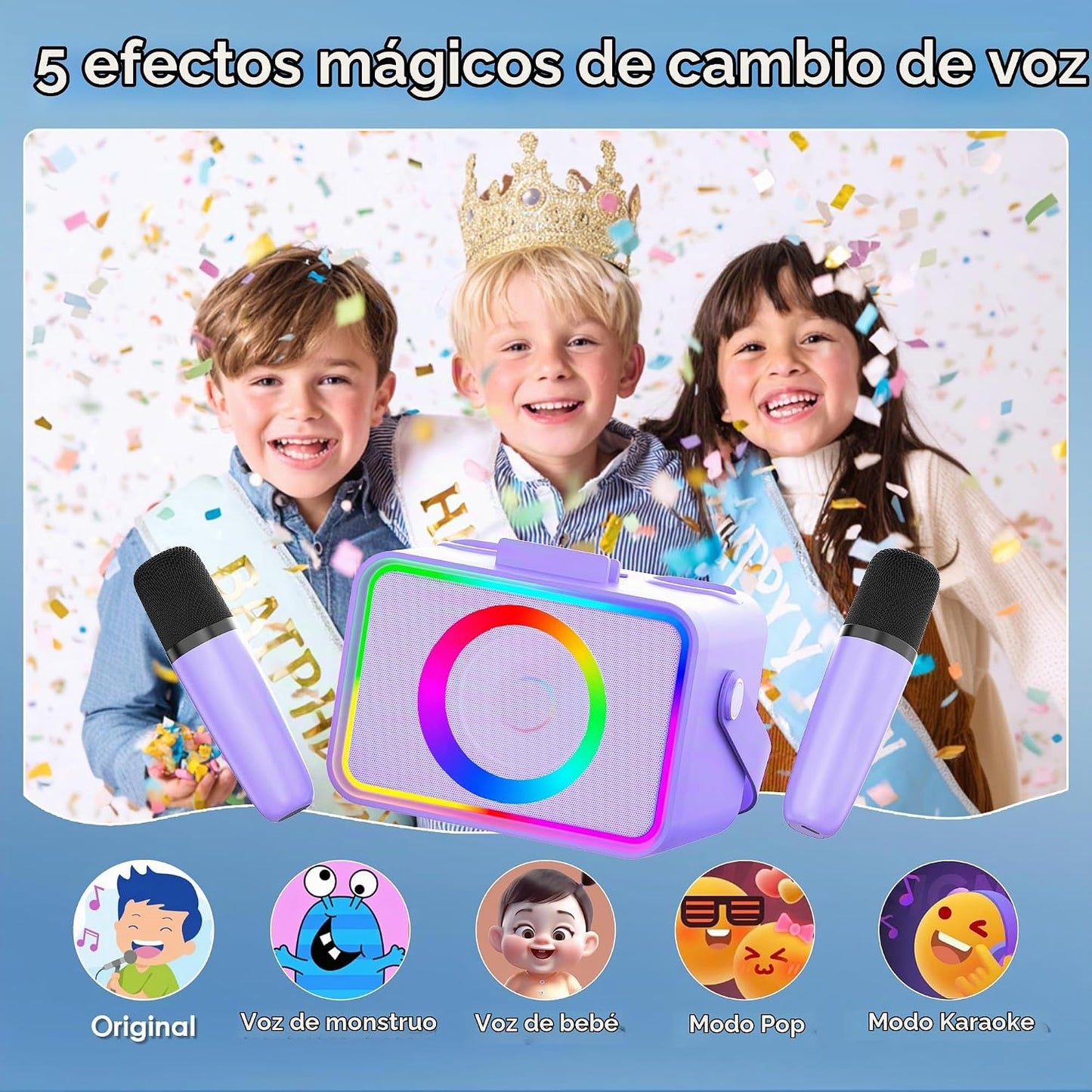 Máquina de karaoke, altavoz Bluetooth portátil con 2 micrófonos ina...