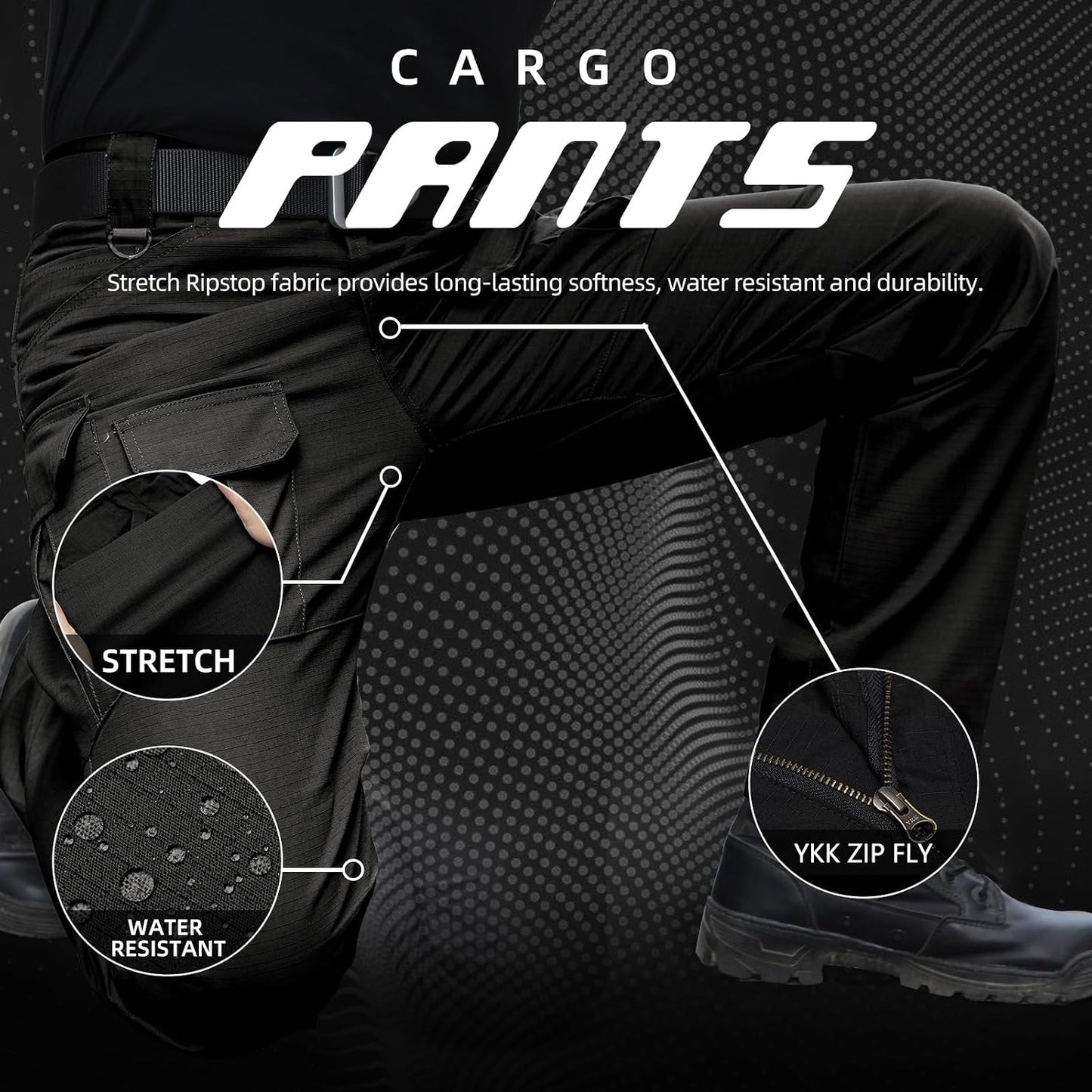Hiwise Pantalones tácticos elásticos para hombre, resistentes al ag...