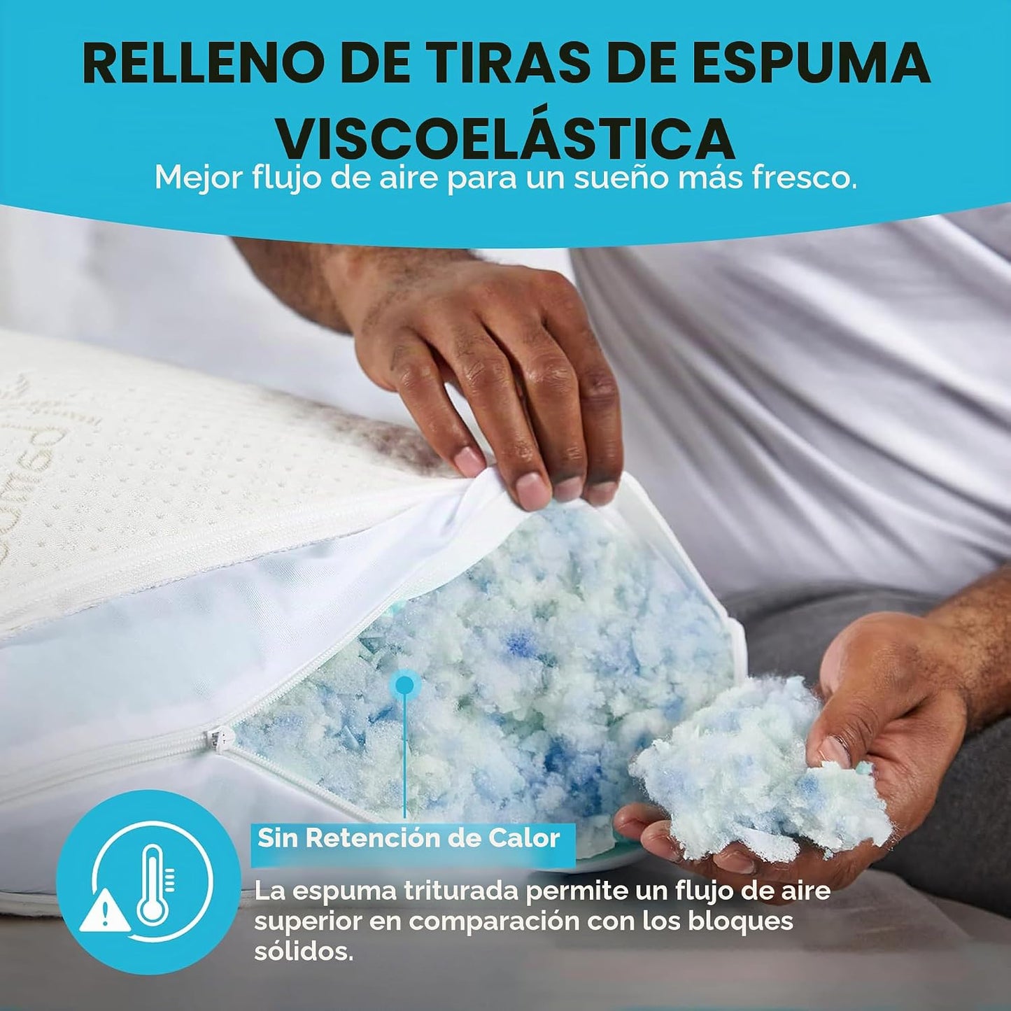 Almohada hipoalergénica, de espuma viscoelástica con fibras de bamb...