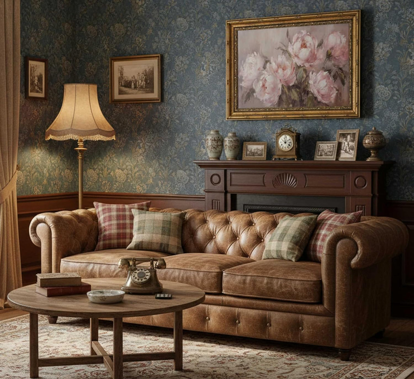 Lienzo decorativo de pared con diseño de flores rosadas con marco d...