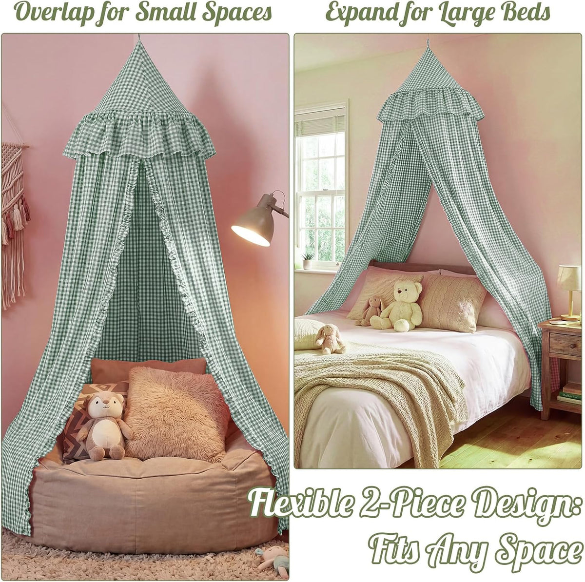 SmoothNovelty Toldo de cama a cuadros con volantes, suave, estilo v...