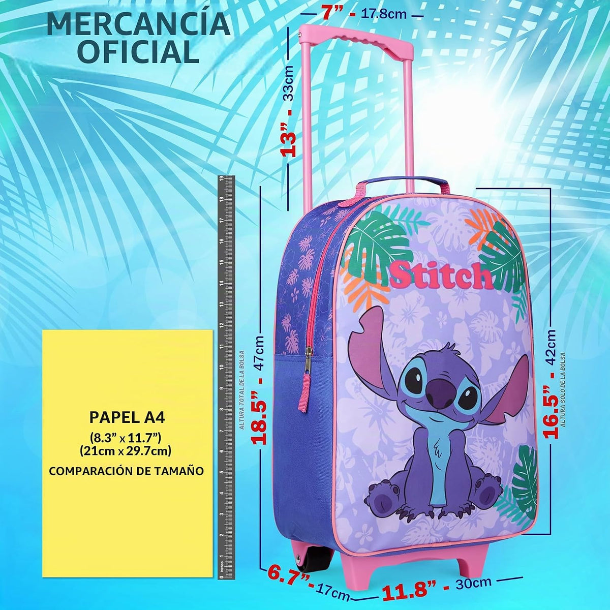 Disney Equipaje con ruedas para niños de 16.0 x 11.6 pulgadas, male...