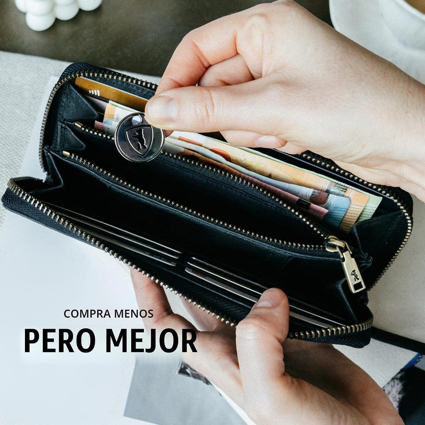 BERLINER BAGS Cartera con cremallera de cuero genuino Palma, Caja d...