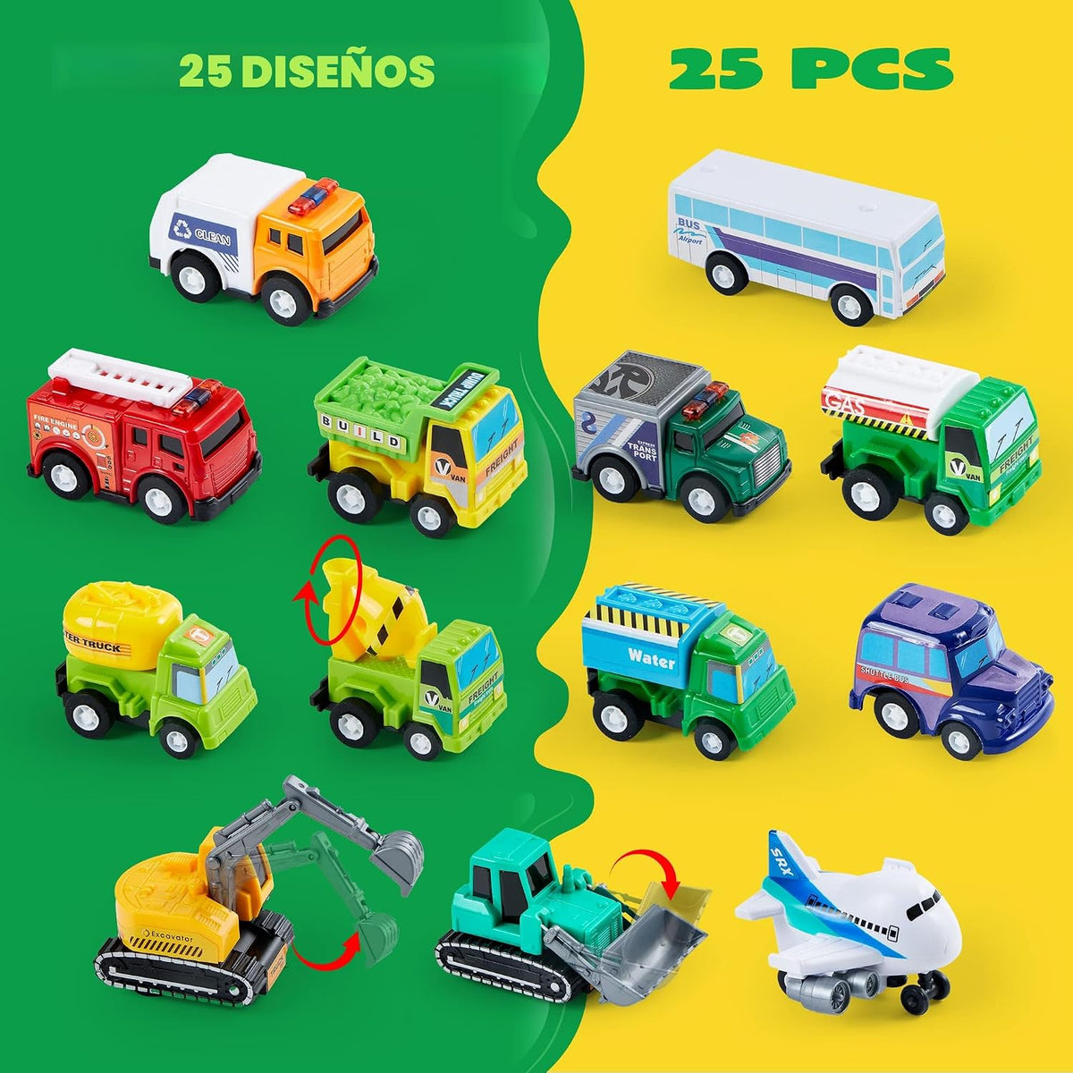 JOYIN - Conjunto de 25 piezas de vehículos de juguete de autos y ca...