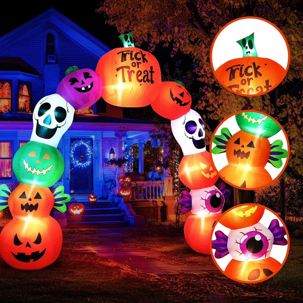 Arco inflable de Halloween de 10 pies, esqueleto de calabaza, decor...
