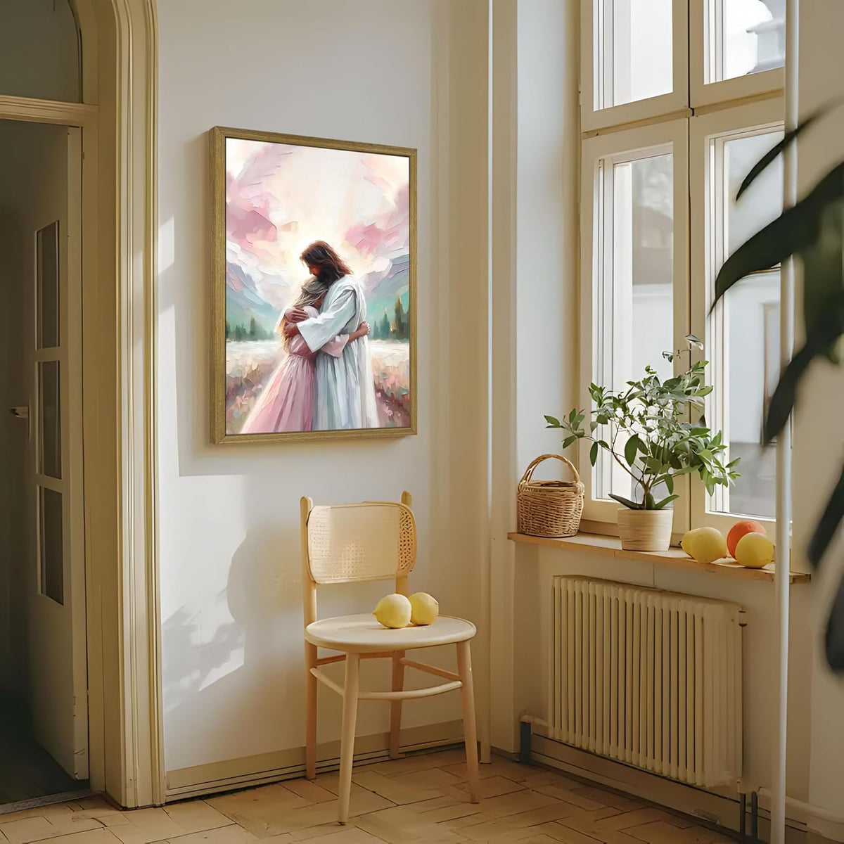 Arte de pared de Jesús rosa, lienzo cristiano para decoración de pa...