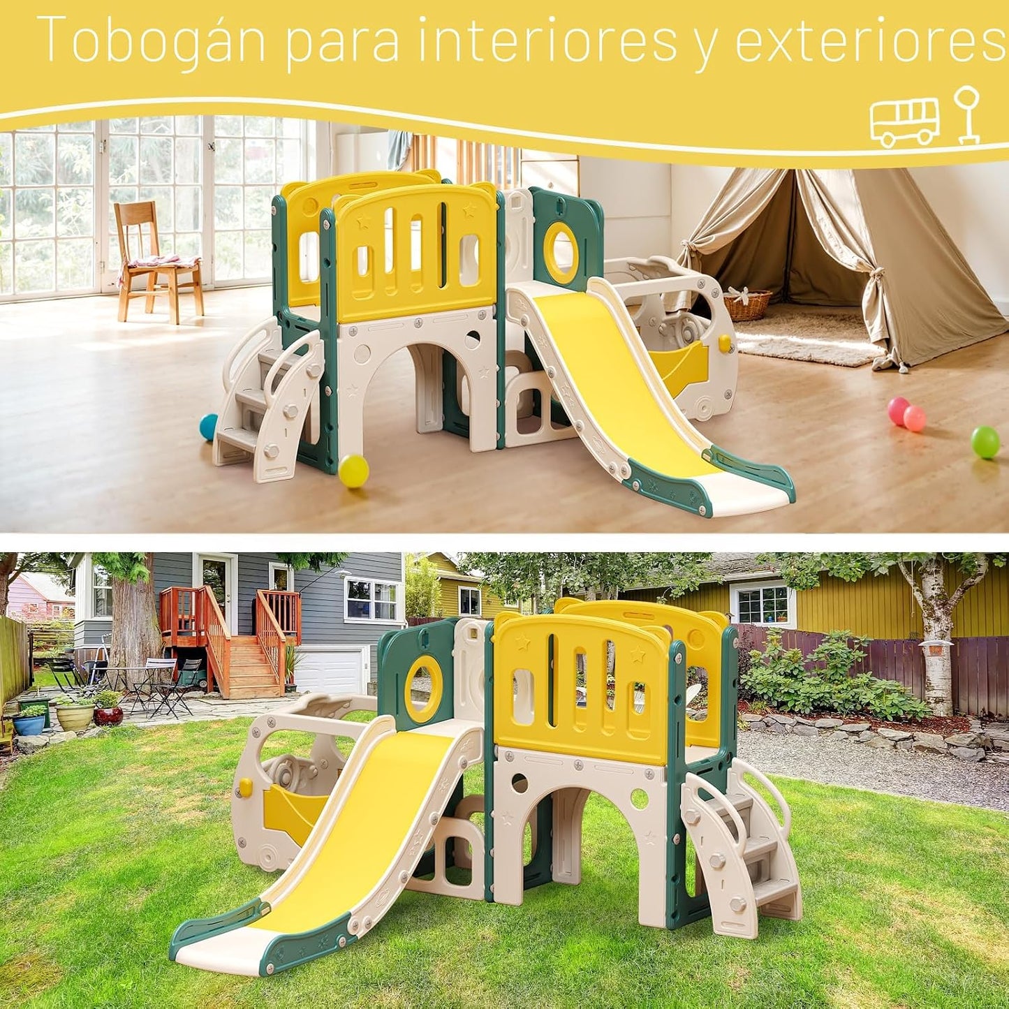 Juego de tobogán para niños pequeños\/bebés, con temática de autobú...