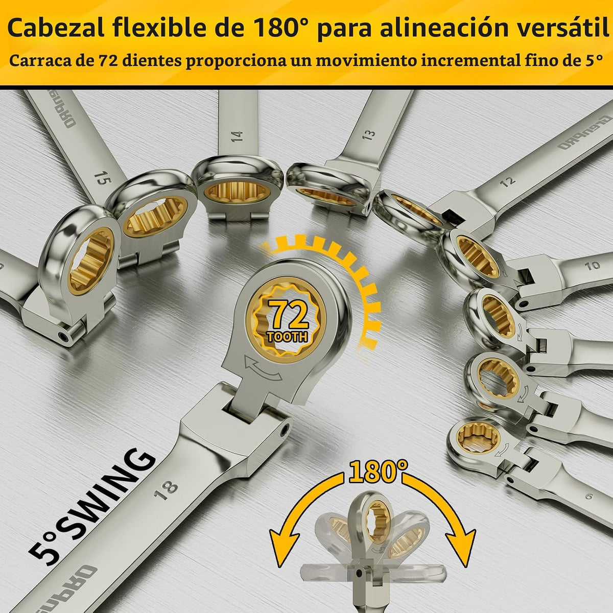 GRENPRO - Juego de 23 llaves de trinquete con cabeza flexible, jueg...