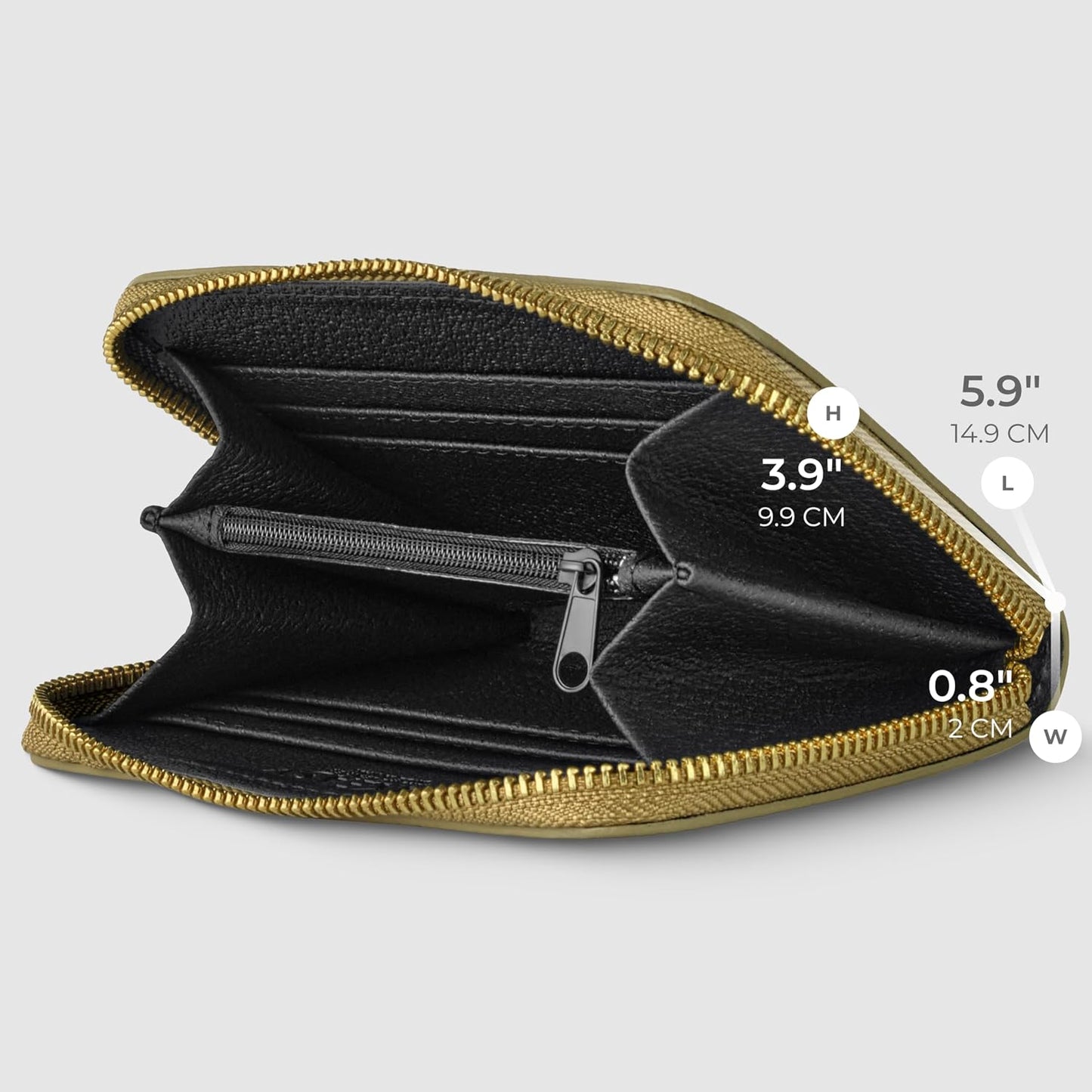 TAKEASY Cartera italiana de cuero metálico genuino para mujer con c...