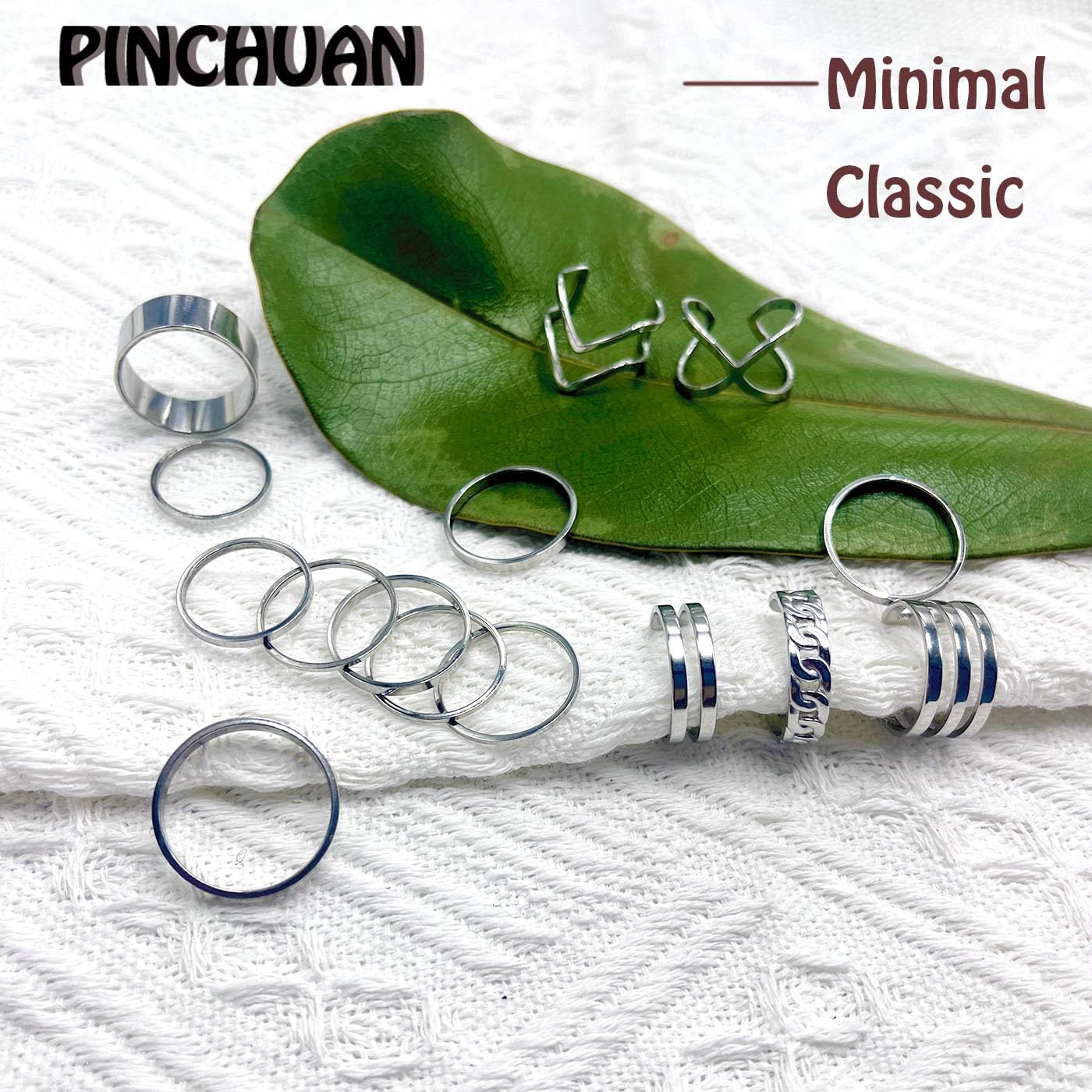 PINCHUAN Juego de 17 anillos de plata para nudillos para mujer, jue...